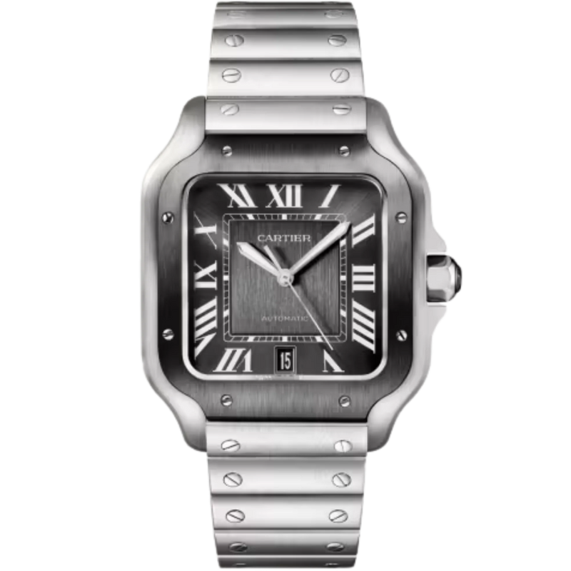 Cartier WSSA0037 Stainless Steel Santos De Cartier Large Model with ADLC Black Bezel/Grey Dial - Cartier