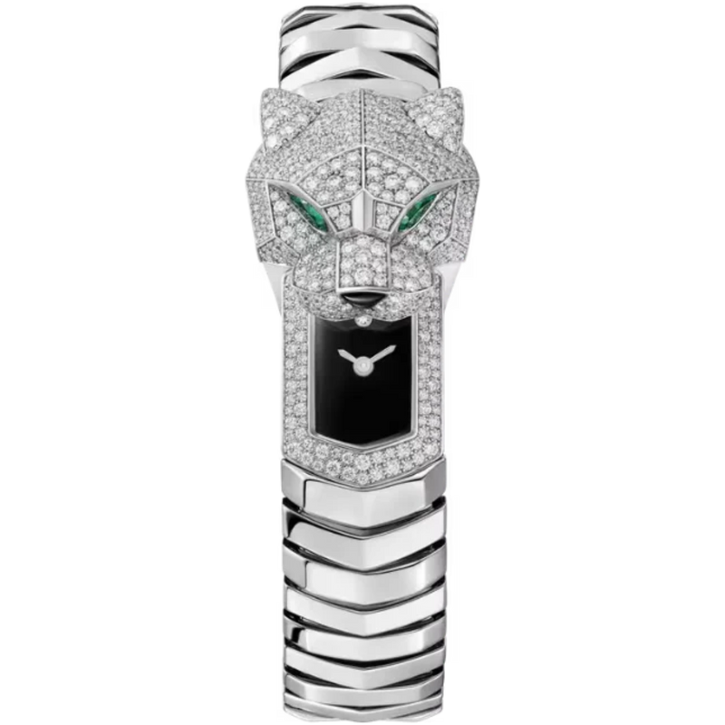 PANTHERE DE CARTIER 38 MM RHODIUM FINISH WHITE GOLD WITH BLACK LACQUER DIAL - Cartier