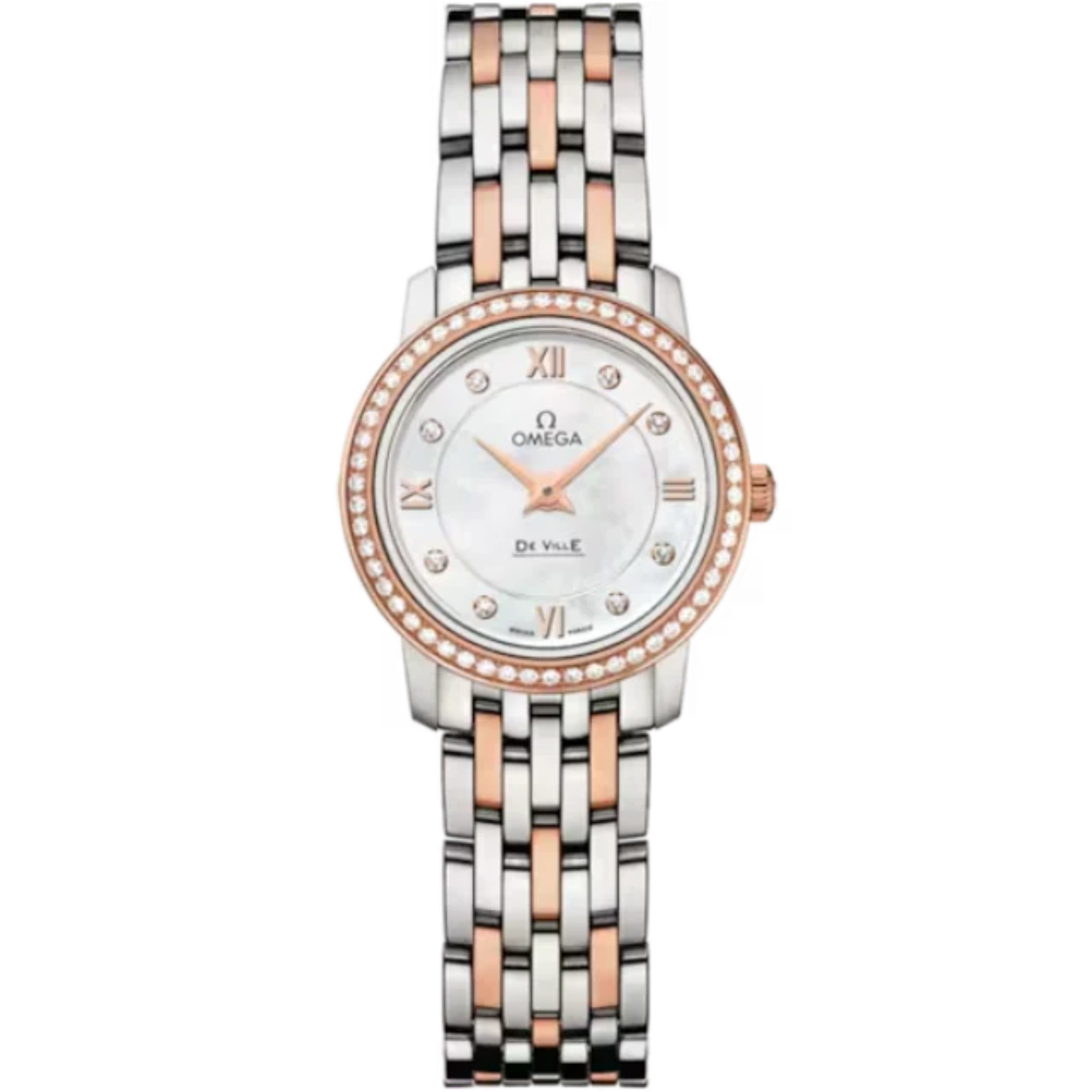 DE VILLE PRESTIGE 24 MM STAINLESS STEEL - RED GOLD WITH MOTHER OF PEARL DIAL - Omega