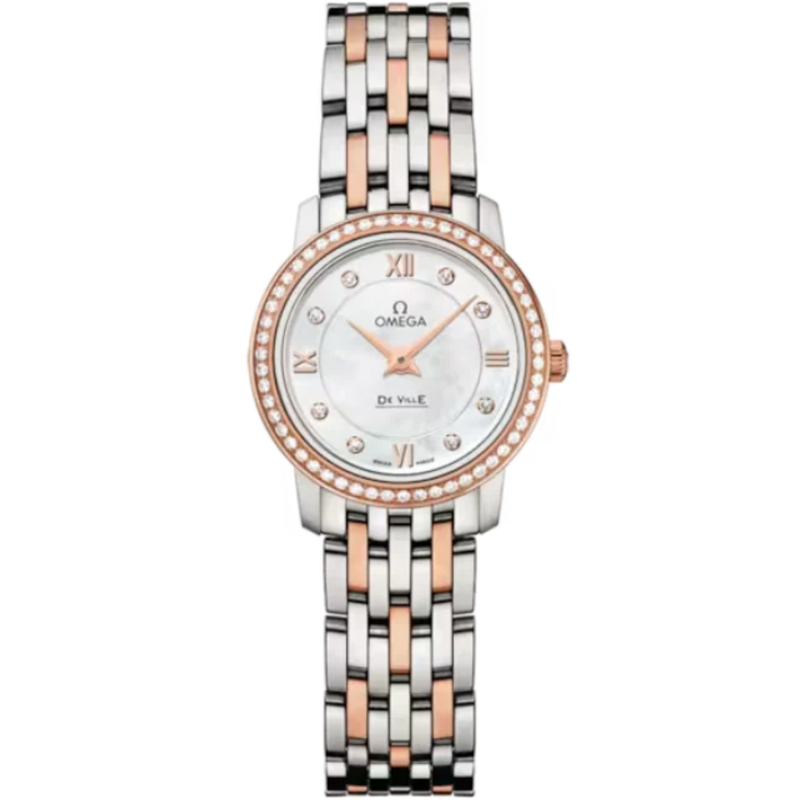 DE VILLE PRESTIGE 24 MM STAINLESS STEEL - RED GOLD WITH MOTHER OF PEARL DIAL - Omega