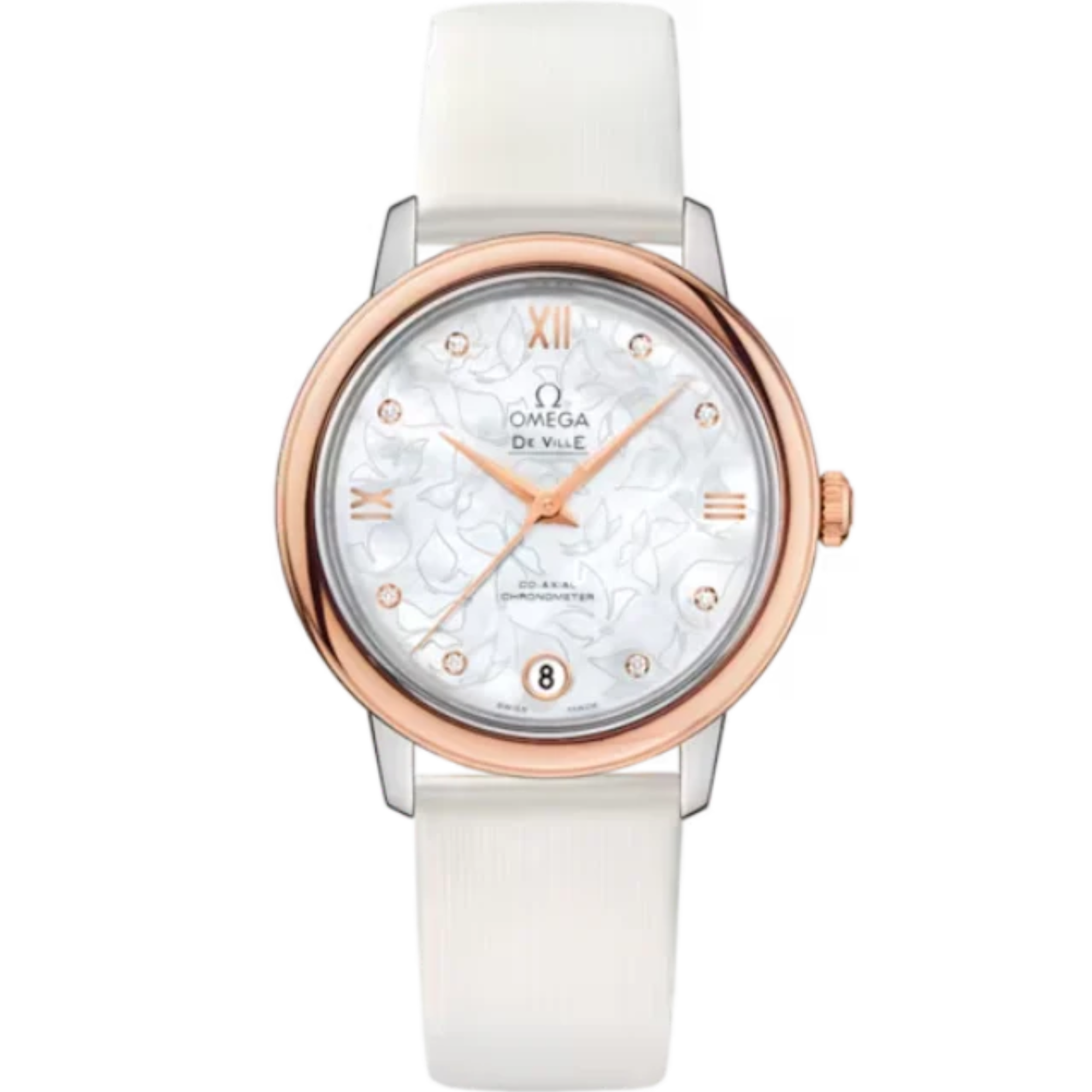 DE VILLE PRESTIGE BUTTERFLY 33 MM STAINLESS STEEL - RED GOLD WITH MOTHER OF PEARL DIAL - Omega
