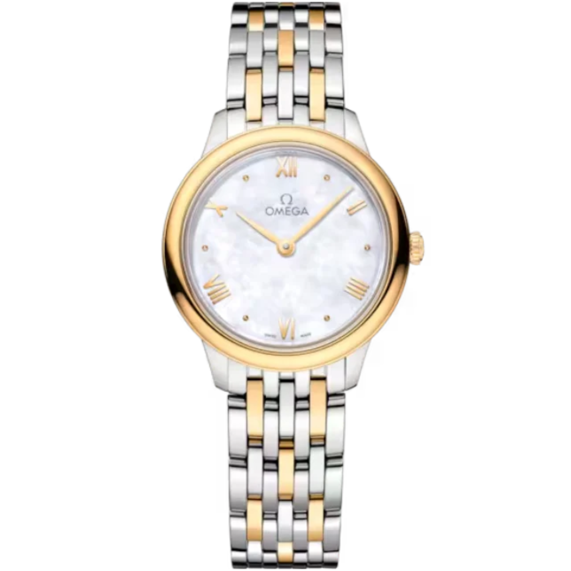DE VILLE PRESTIGE 27 MM STAINLESS STEEL - YELLOW GOLD WITH MOTHER OF PEARL DIAL - Omega