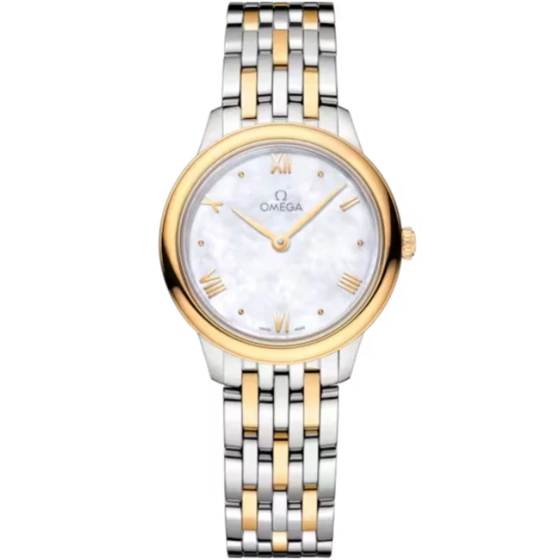 DE VILLE PRESTIGE 27 MM STAINLESS STEEL - YELLOW GOLD WITH MOTHER OF PEARL DIAL - Omega
