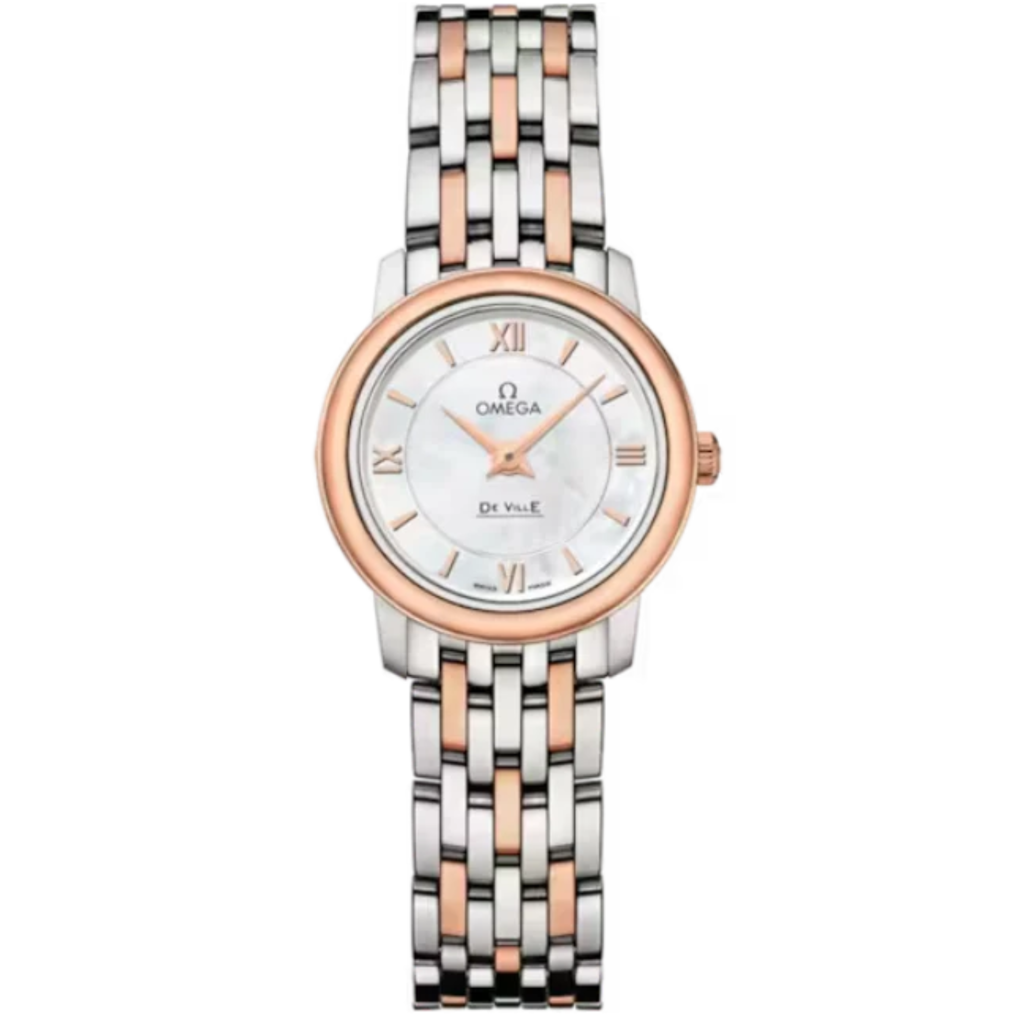 DE VILLE PRESTIGE 24 MM STAINLESS STEEL - RED GOLD WITH MOTHER OF PEARL DIAL - Omega