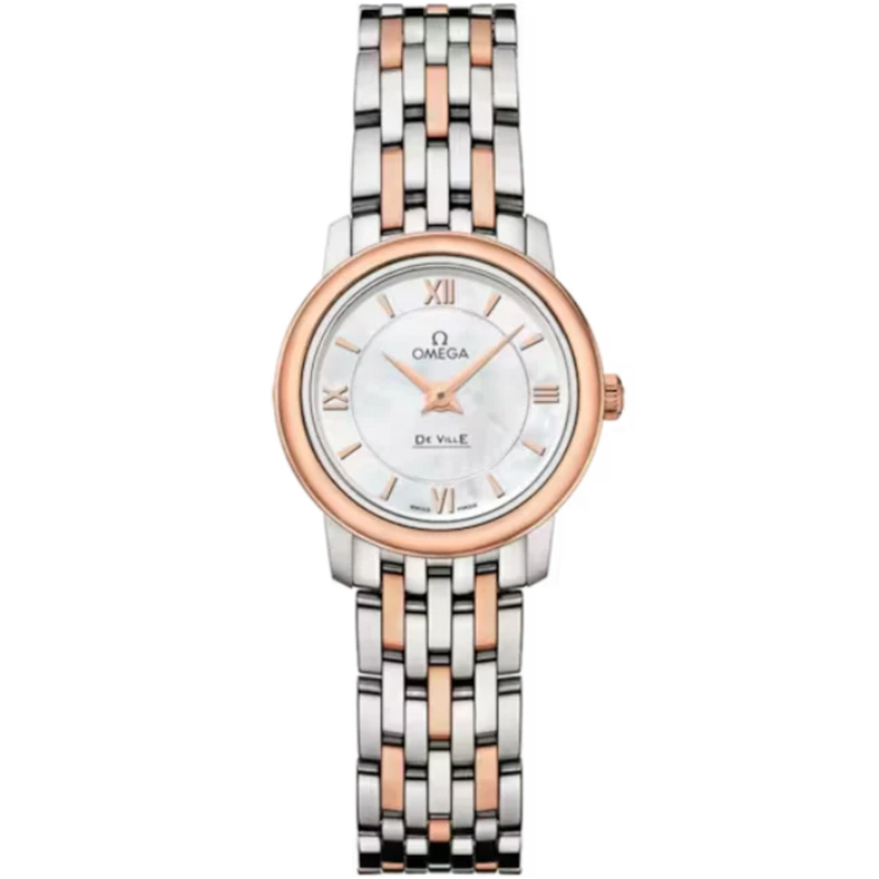 DE VILLE PRESTIGE 24 MM STAINLESS STEEL - RED GOLD WITH MOTHER OF PEARL DIAL - Omega