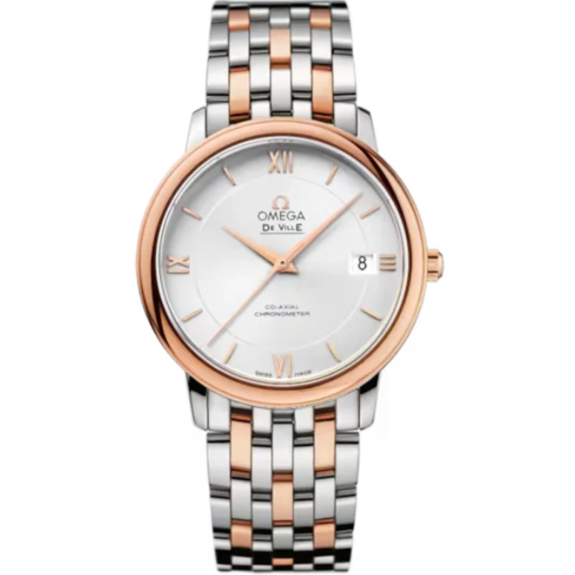 DE VILLE PRESTIGE 37 MM STAINLESS STEEL - RED GOLD WITH SILVER DIAL - Omega