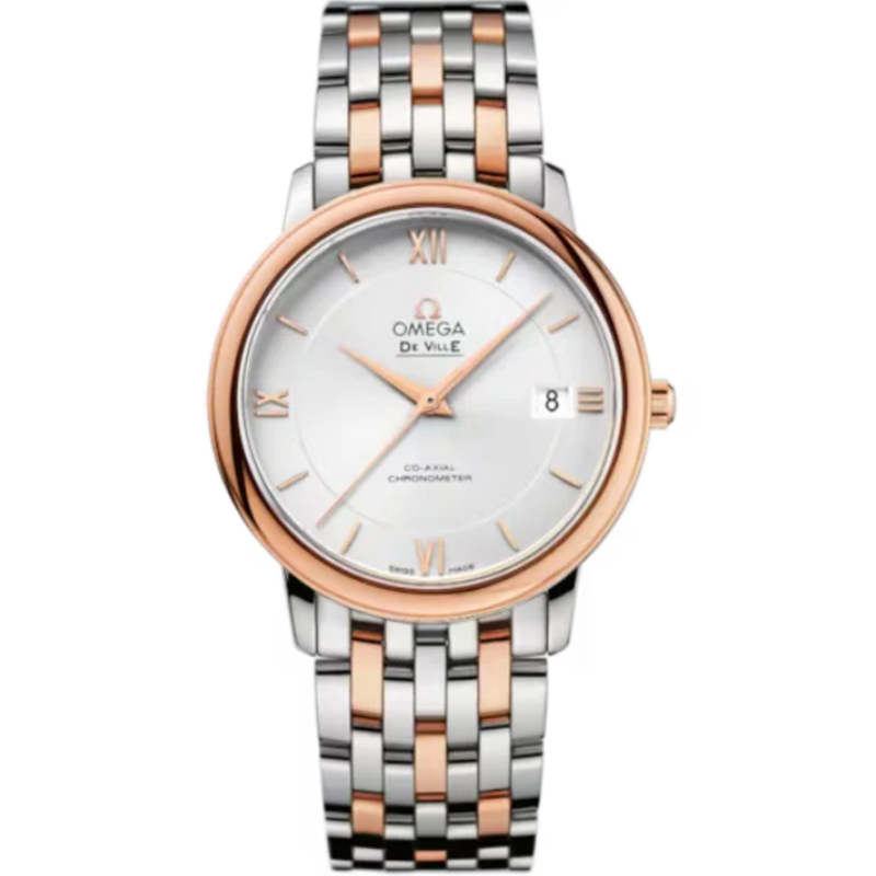DE VILLE PRESTIGE 37 MM STAINLESS STEEL - RED GOLD WITH SILVER DIAL - Omega