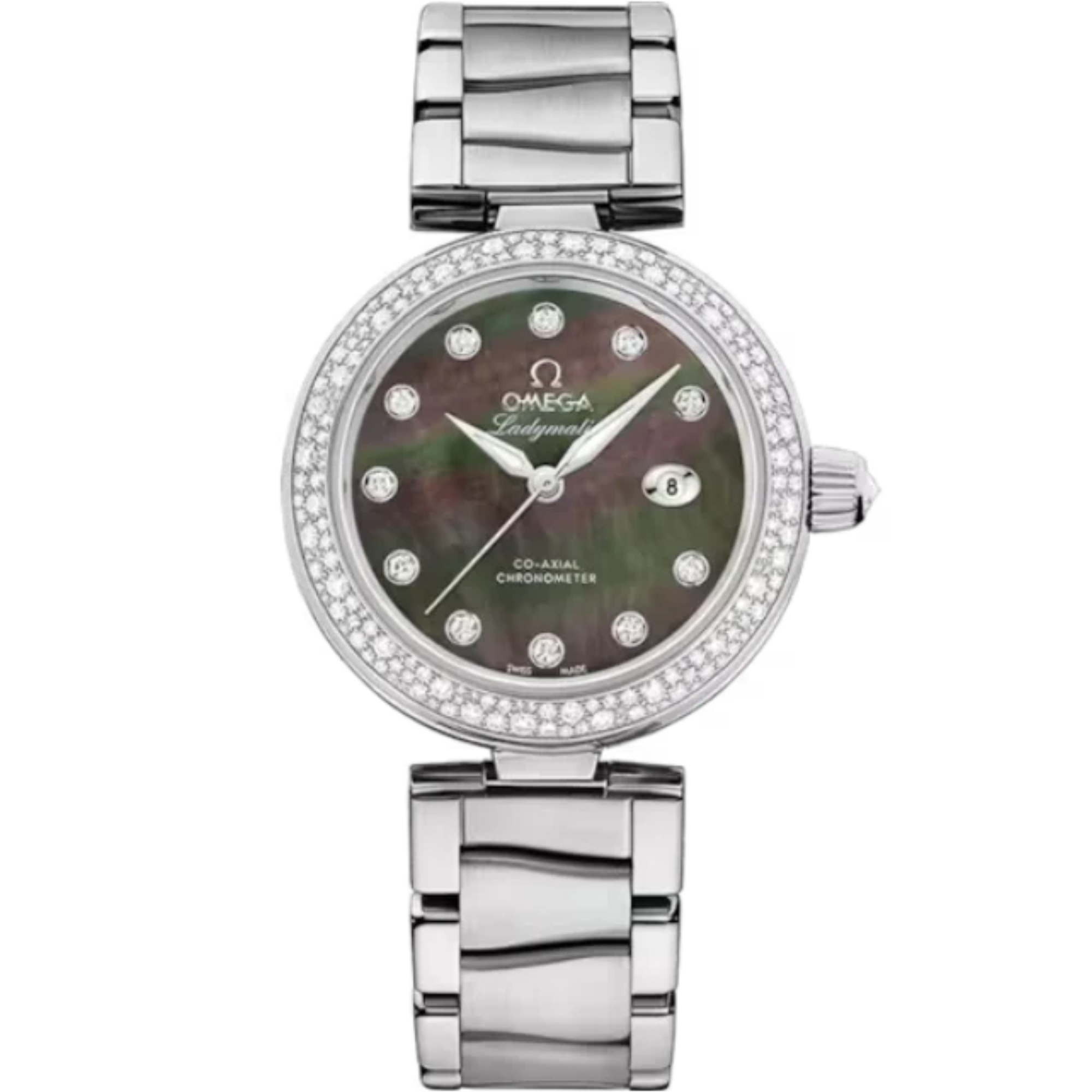 DE VILLE LADYMATIC 34 MM STAINLESS STEEL WITH BLACK MOTHER OF PEARL DIAL - Omega
