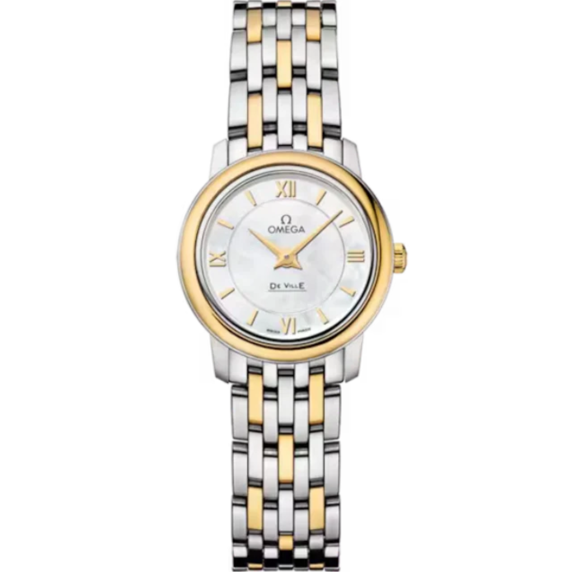 DE VILLE PRESTIGE 24 MM STAINLESS STEEL - YELLOW GOLD WITH MOTHER OF PEARL DIAL - Omega
