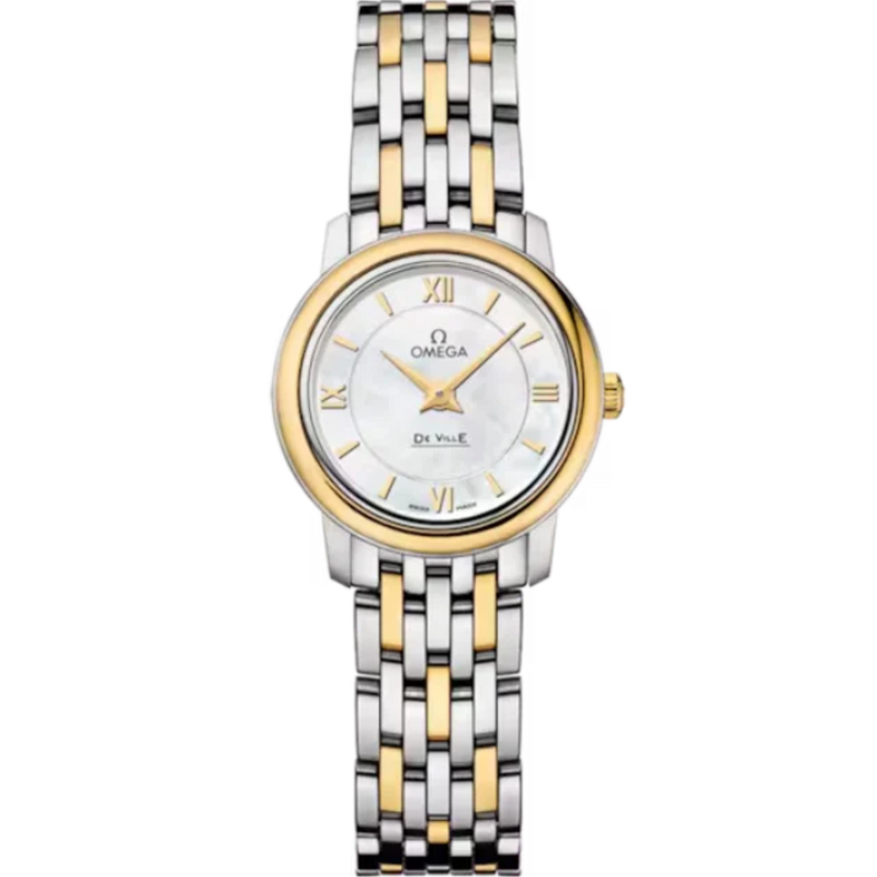 DE VILLE PRESTIGE 24 MM STAINLESS STEEL - YELLOW GOLD WITH MOTHER OF PEARL DIAL - Omega