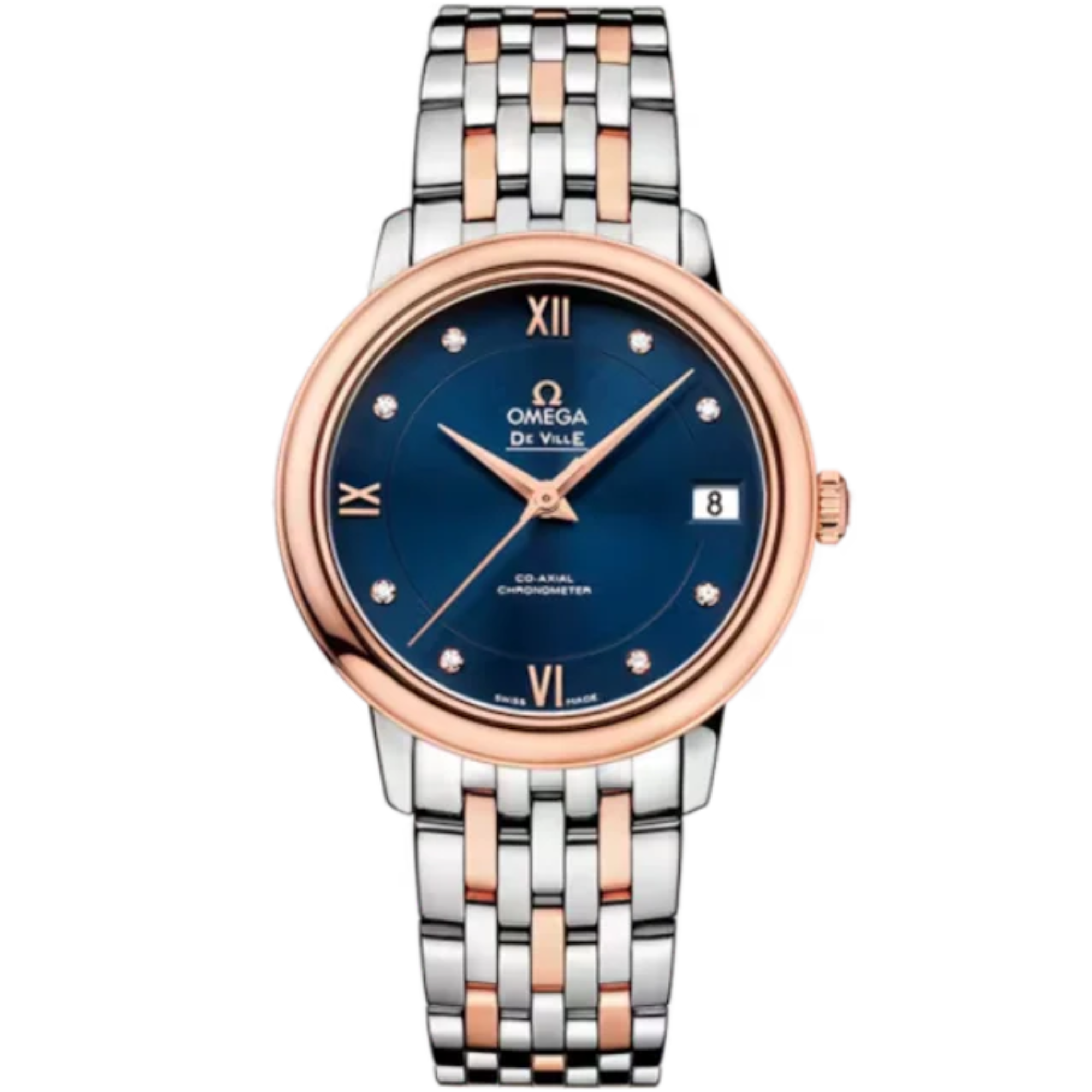 DE VILLE PRESTIGE 33 MM STAINLESS STEEL - RED GOLD WITH BLUE DIAL - Omega