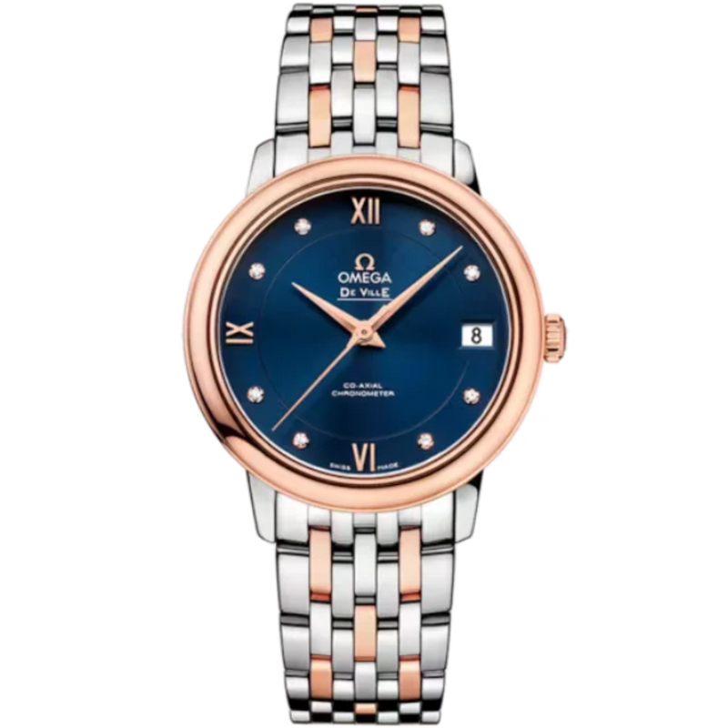 DE VILLE PRESTIGE 33 MM STAINLESS STEEL - RED GOLD WITH BLUE DIAL - Omega