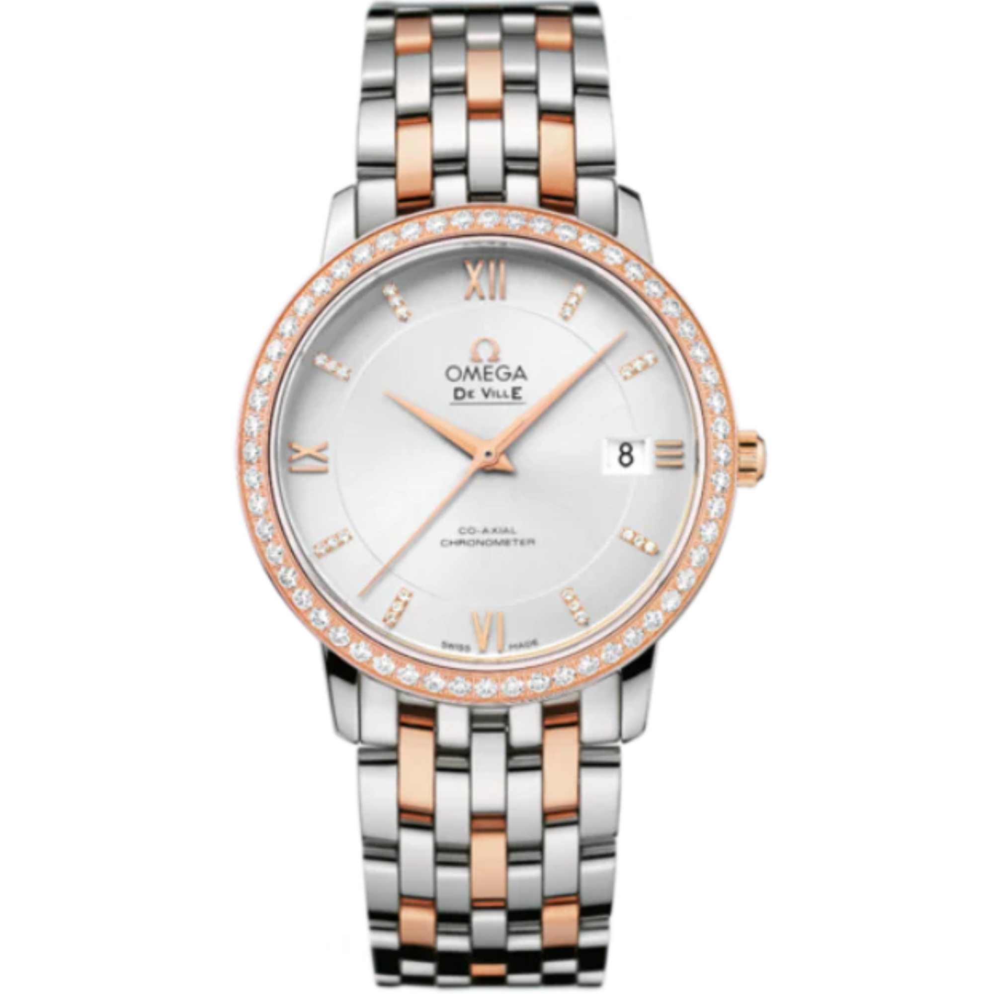 DE VILLE PRESTIGE 37 MM STAINLESS STEEL - RED GOLD WITH SILVER DIAL - Omega