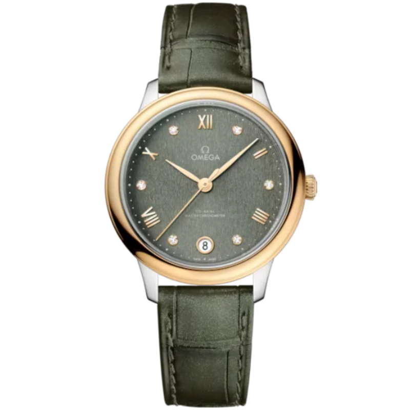 DE VILLE PRESTIGE 34 MM STAINLESS STEEL - YELLOW GOLD WITH GREEN DIAL - Omega