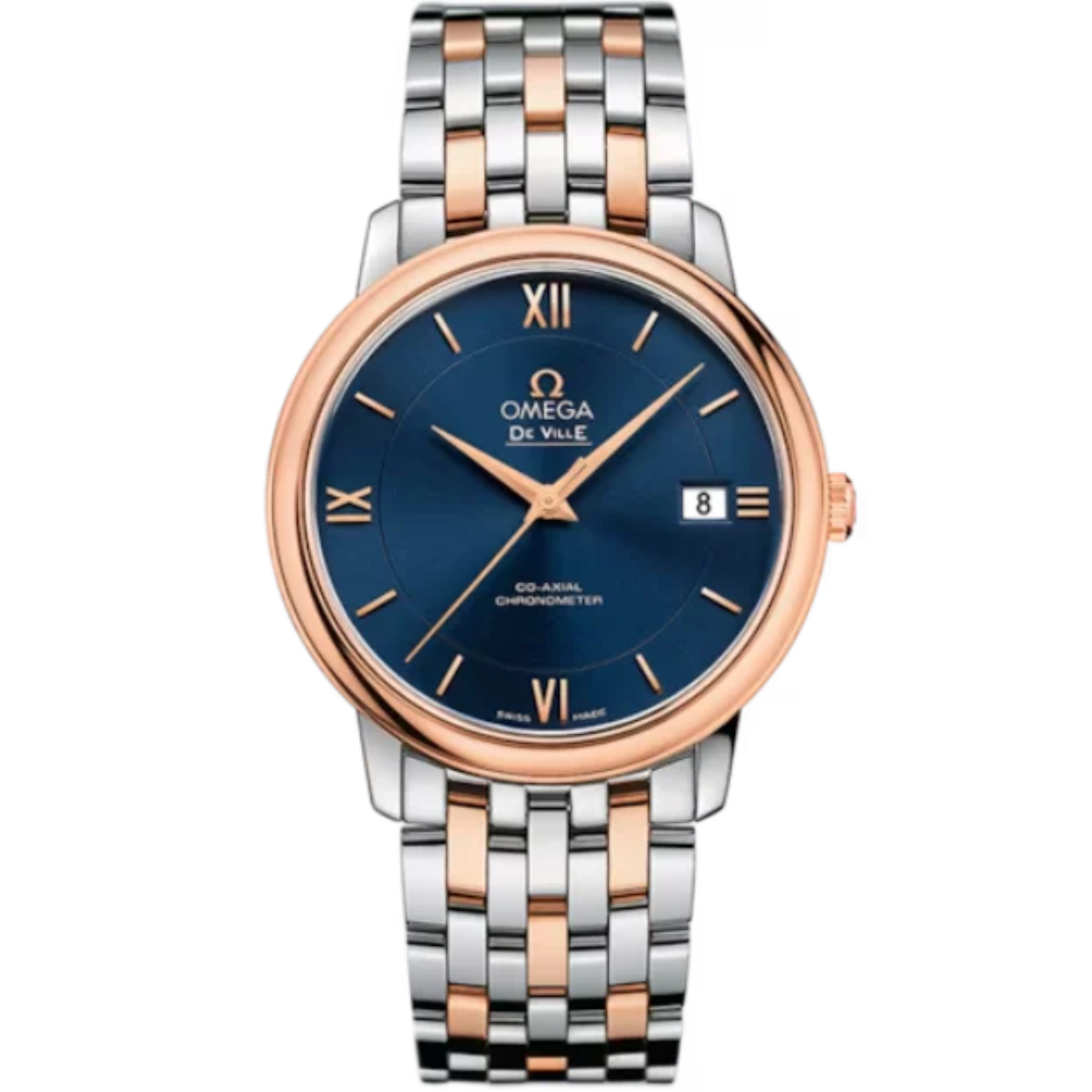 DE VILLE PRESTIGE 37 MM STAINLESS STEEL - RED GOLD WITH BLUE DIAL - Omega