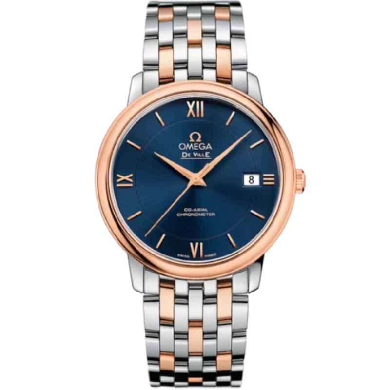 DE VILLE PRESTIGE 37 MM STAINLESS STEEL - RED GOLD WITH BLUE DIAL - Omega