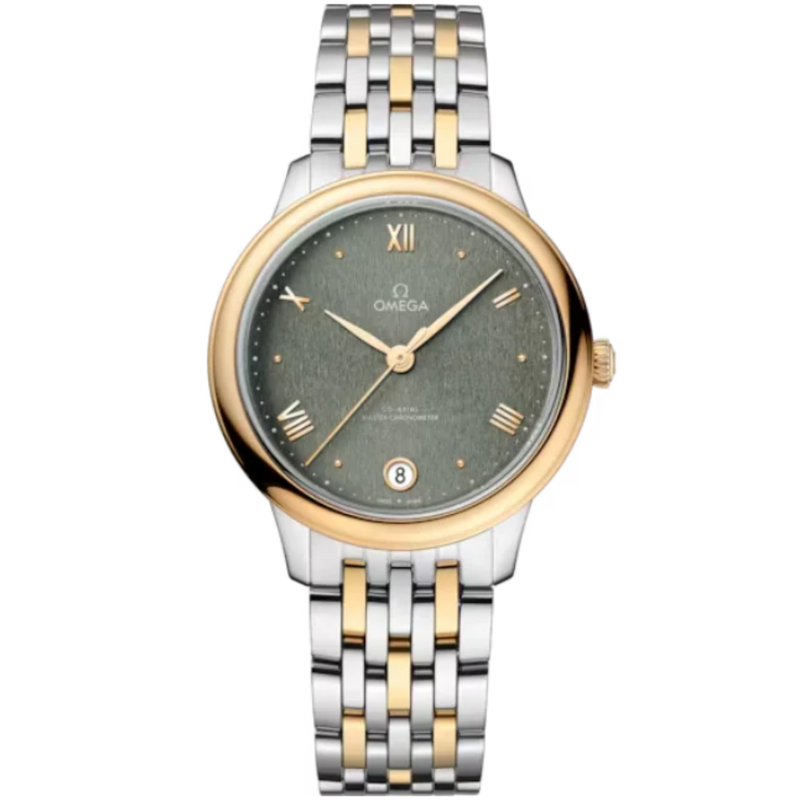 DE VILLE PRESTIGE 34 MM STAINLESS STEEL - YELLOW GOLD WITH GREEN DIAL - Omega