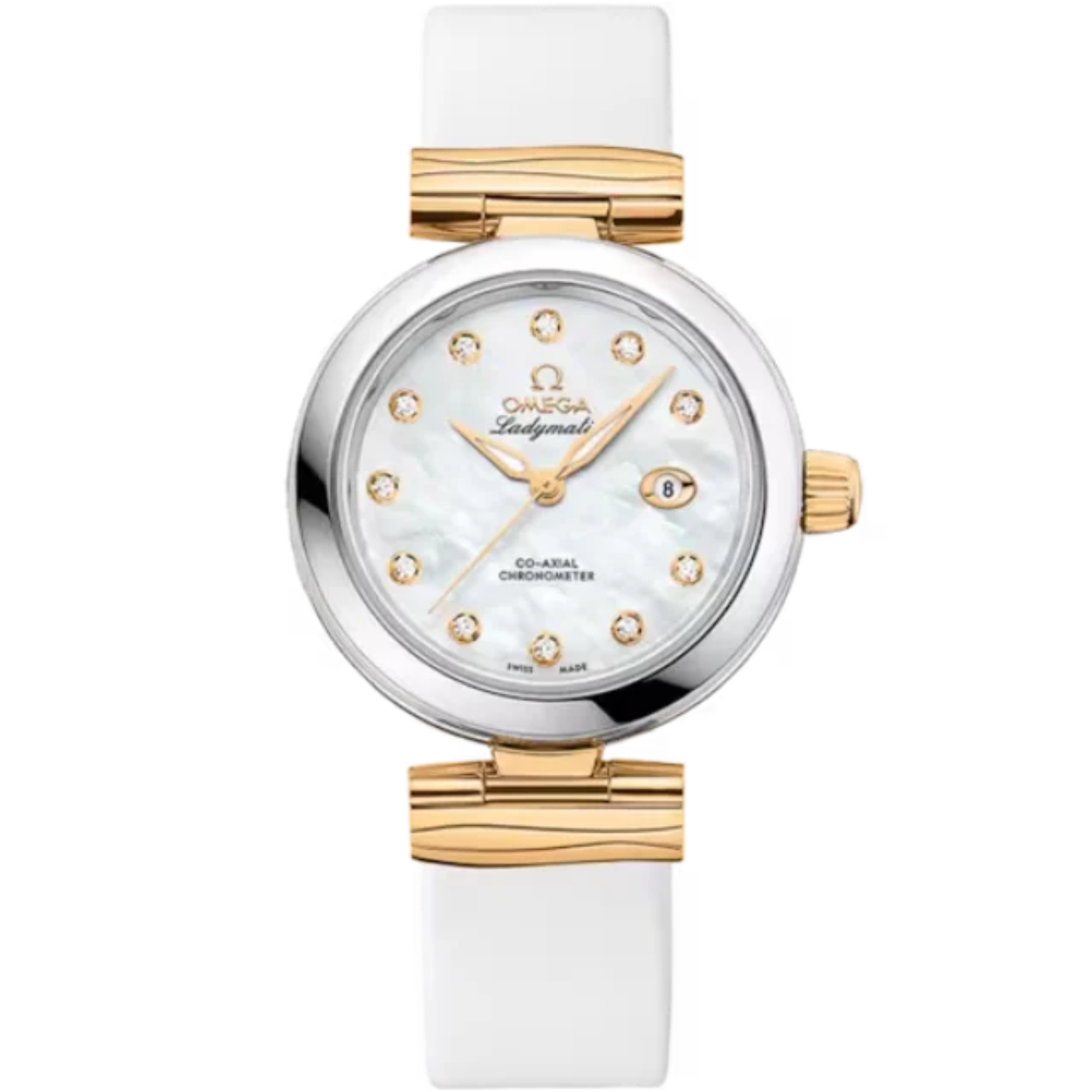 DE VILLE LADYMATIC 34 MM STAINLESS STEEL - YELLOW GOLD WITH MOTHER OF PEARL DIAL - Omega