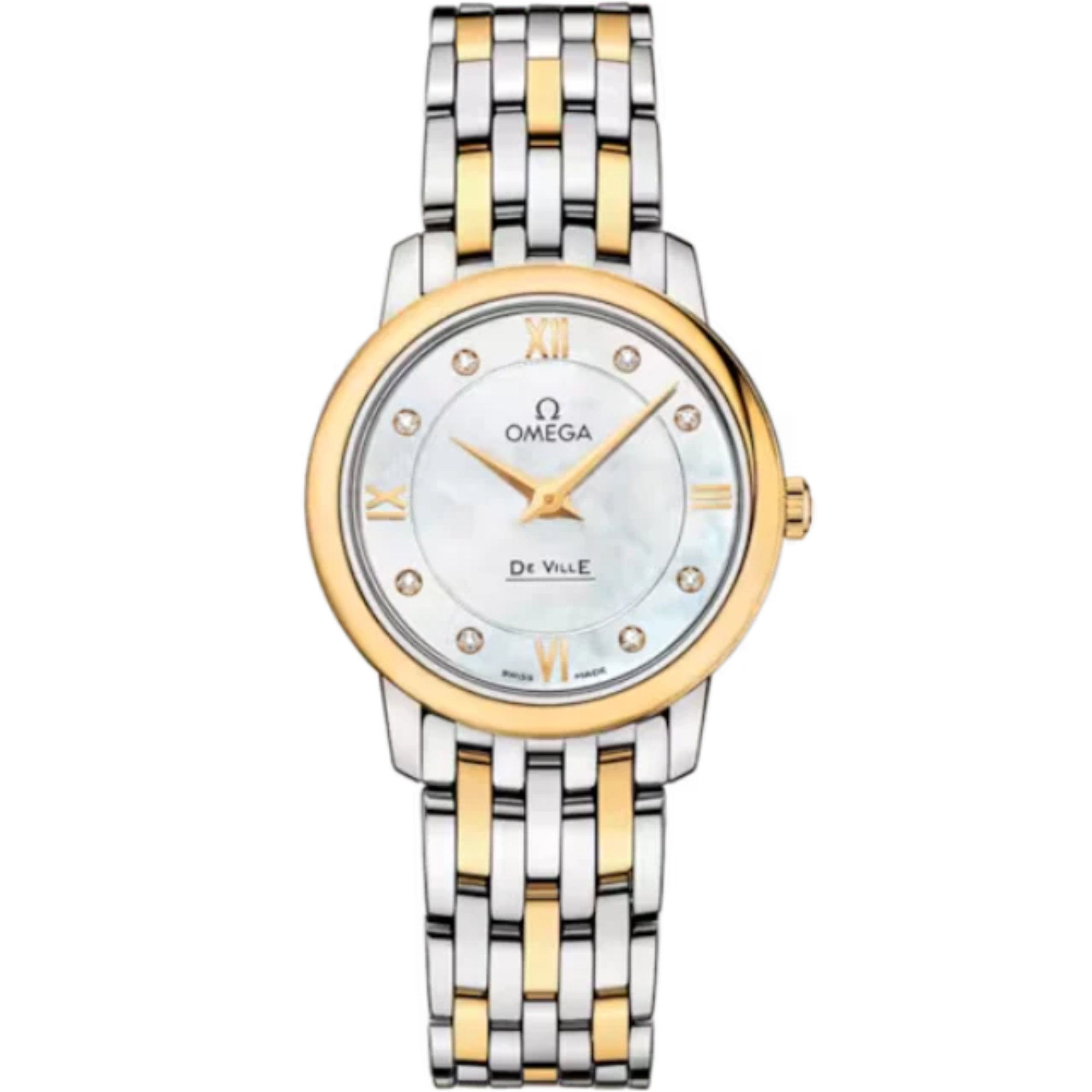 DE VILLE PRESTIGE 27 MM STAINLESS STEEL - YELLOW GOLD WITH MOTHER OF PEARL DIAL - Omega