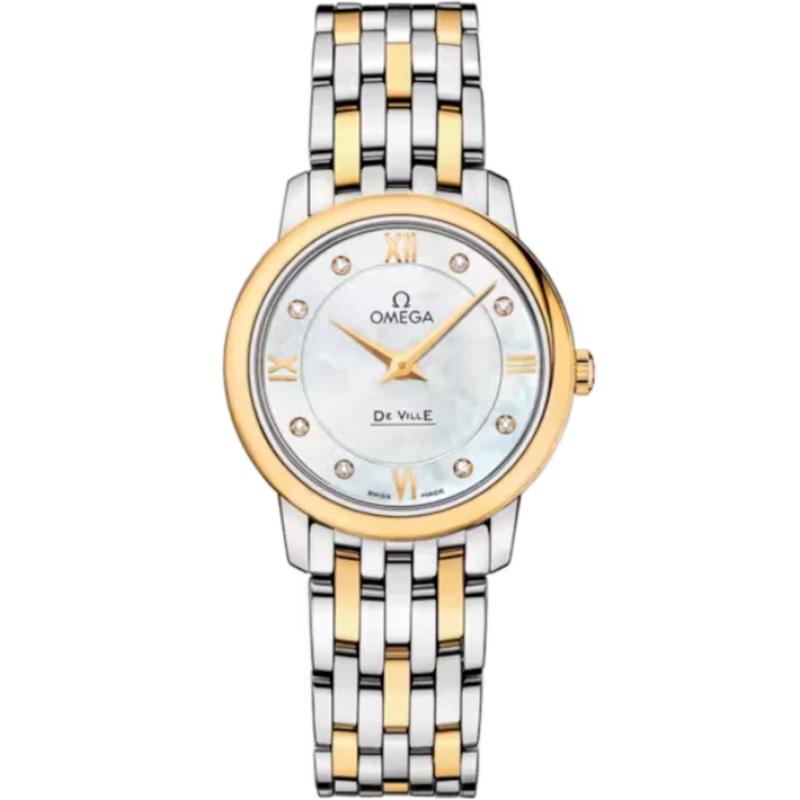 DE VILLE PRESTIGE 27 MM STAINLESS STEEL - YELLOW GOLD WITH MOTHER OF PEARL DIAL - Omega