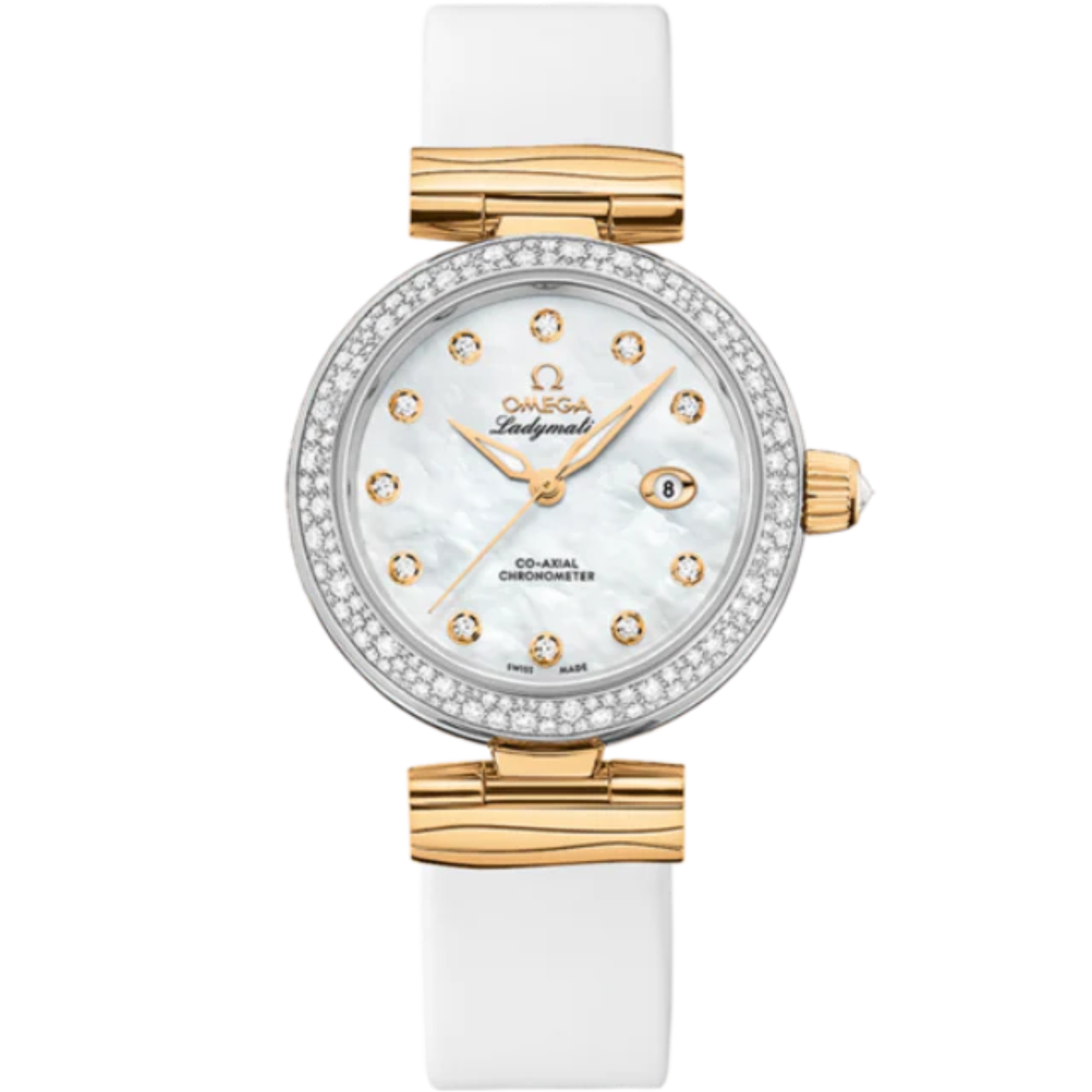 DE VILLE LADYMATIC 34 MM YELLOW GOLD WITH MOTHER OF PEARL DIAL - Omega