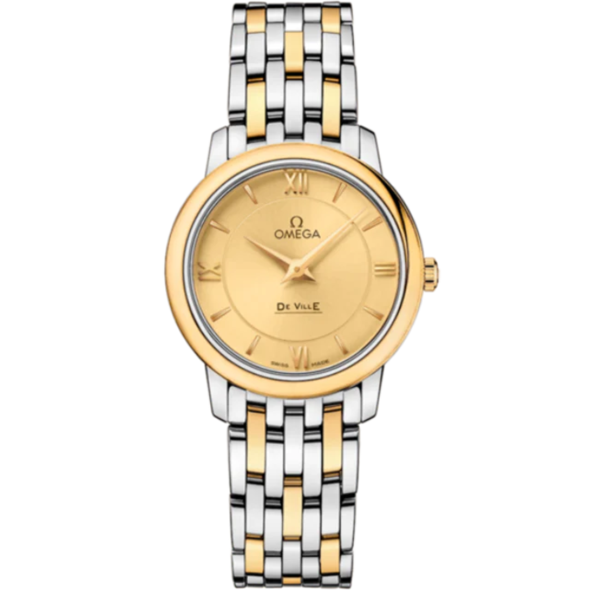 DE VILLE PRESTIGE 27 MM STAINLESS STEEL - YELLOW GOLD WITH YELLOW DIAL - Omega