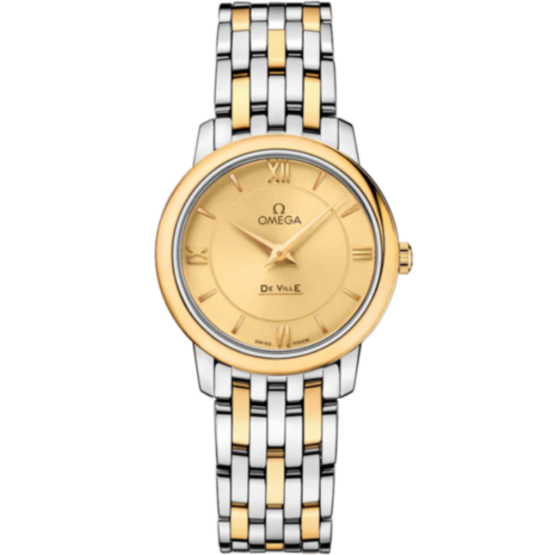 DE VILLE PRESTIGE 27 MM STAINLESS STEEL - YELLOW GOLD WITH YELLOW DIAL - Omega