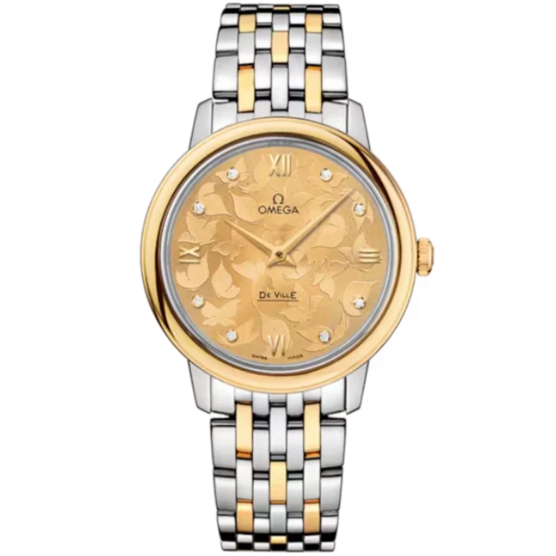 DE VILLE PRESTIGE BUTTERFLY 33 MM STAINLESS STEEL - YELLOW GOLD WITH YELLOW DIAL - Omega
