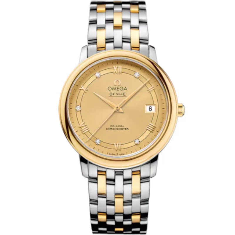 DE VILLE PRESTIGE 37 MM STAINLESS STEEL - YELLOW GOLD WITH YELLOW DIAL - Omega