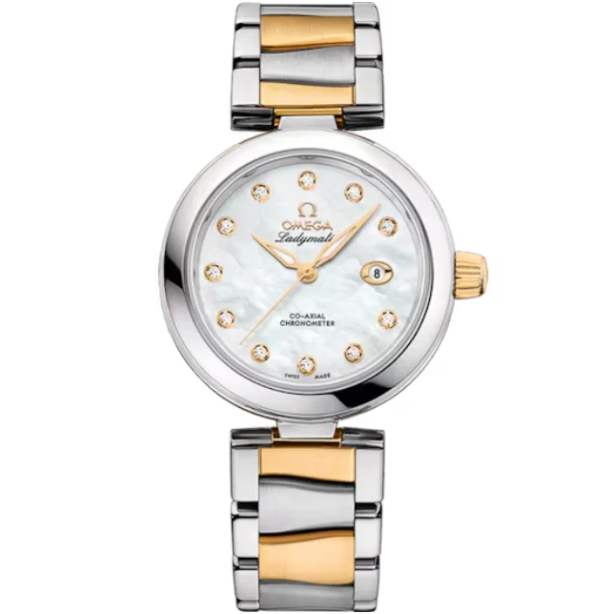 DE VILLE LADYMATIC 34 MM STAINLESS STEEL - YELLOW GOLD WITH MOTHER OF PEARL DIAL - Omega