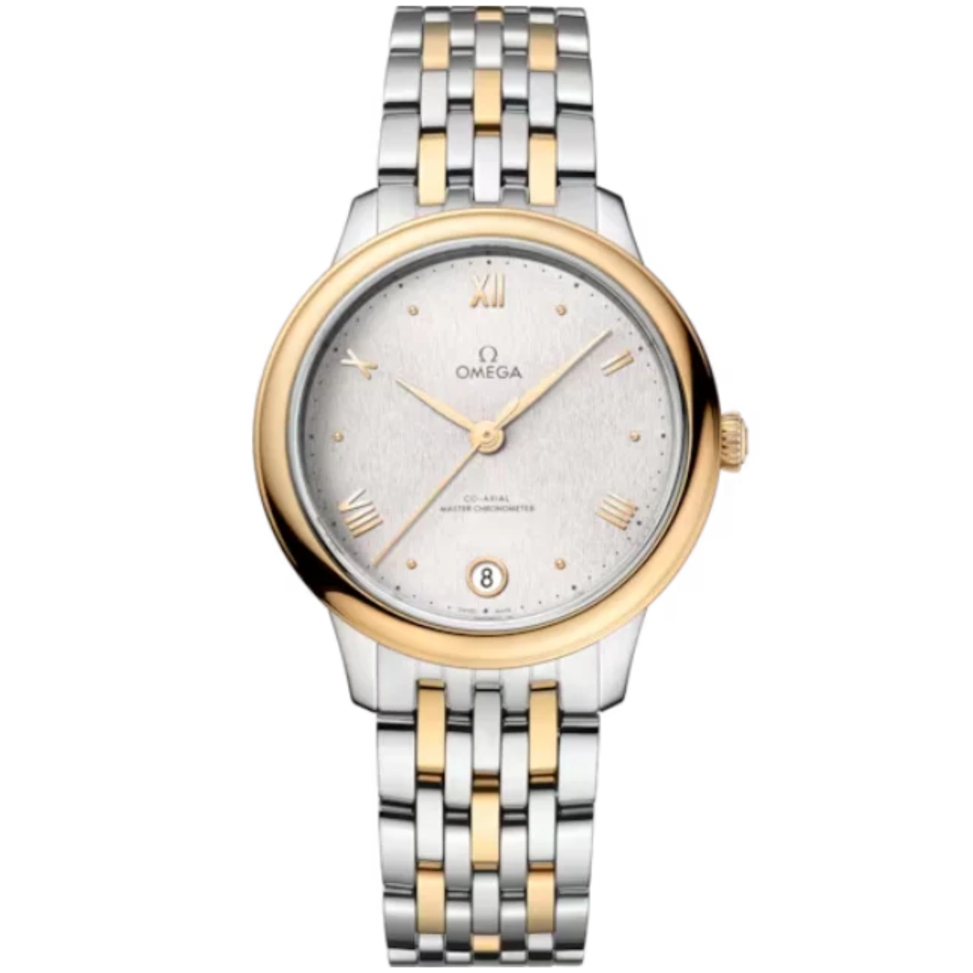 DE VILLE PRESTIGE 34 MM STAINLESS STEEL - YELLOW GOLD WITH SILVER DIAL - Omega