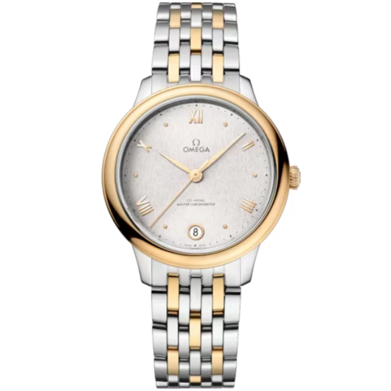 DE VILLE PRESTIGE 34 MM STAINLESS STEEL - YELLOW GOLD WITH SILVER DIAL - Omega