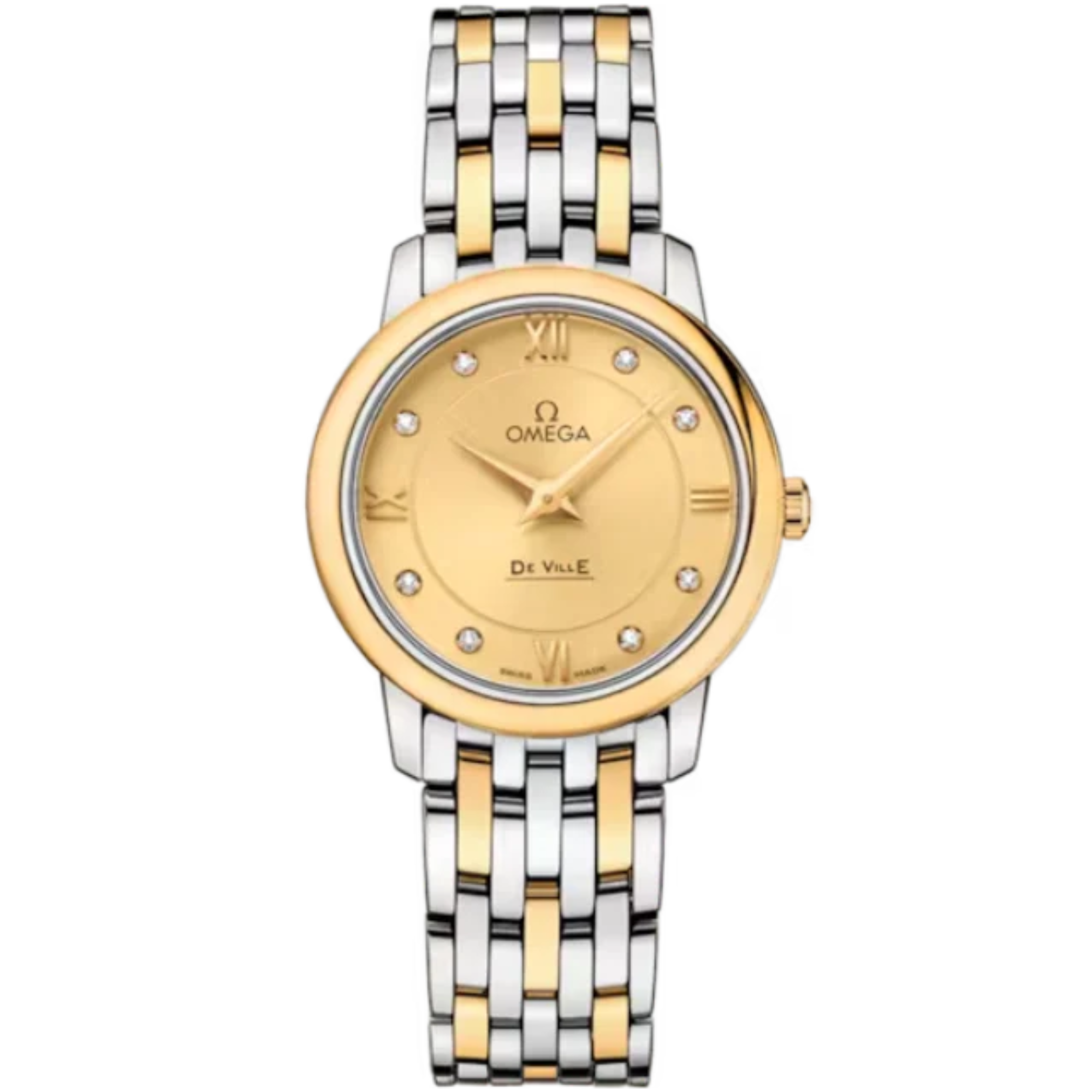 DE VILLE PRESTIGE 27 MM STAINLESS STEEL - YELLOW GOLD WITH YELLOW DIAL - Omega