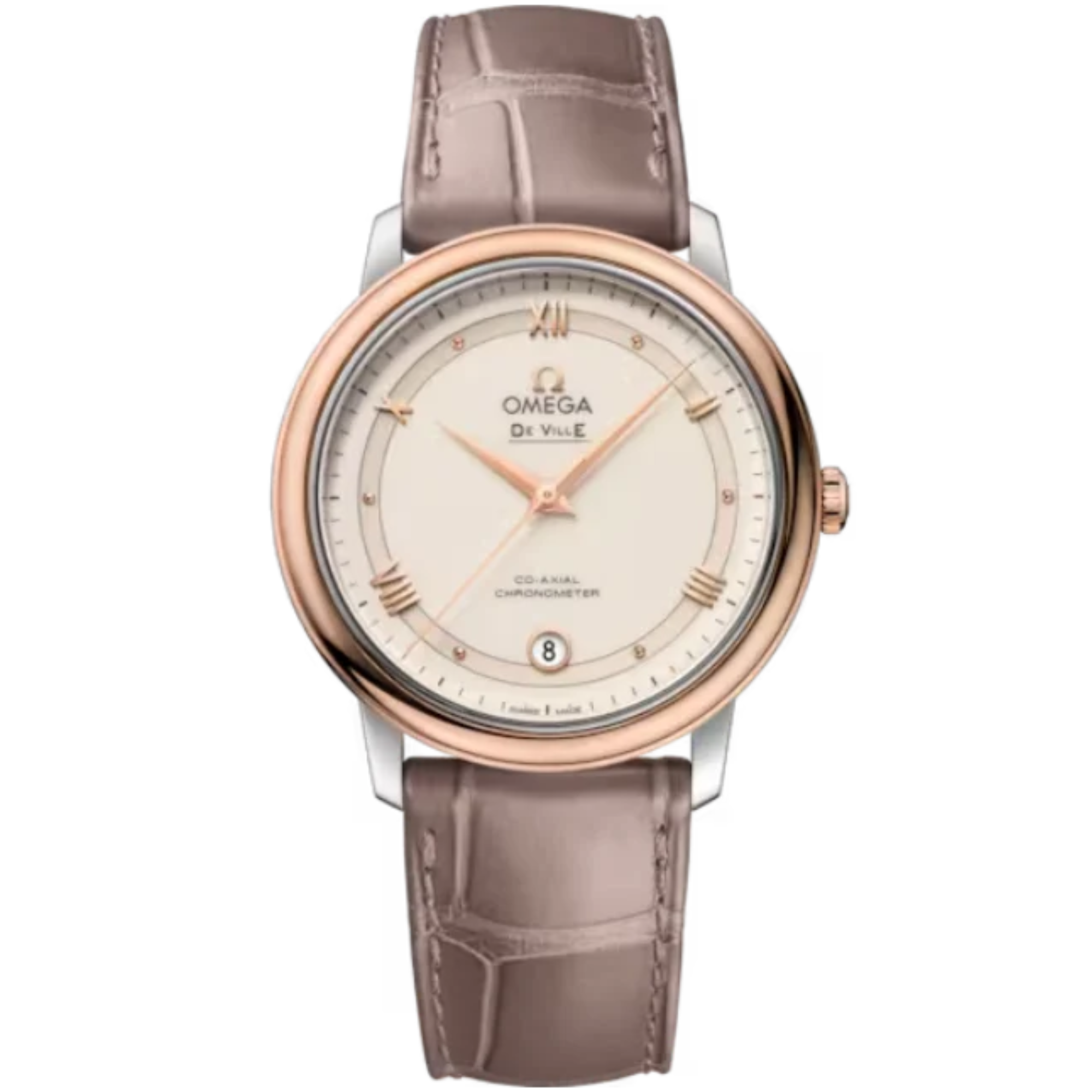 DE VILLE PRESTIGE 37 MM STAINLESS STEEL - RED GOLD WITH WHITE DIAL - Omega