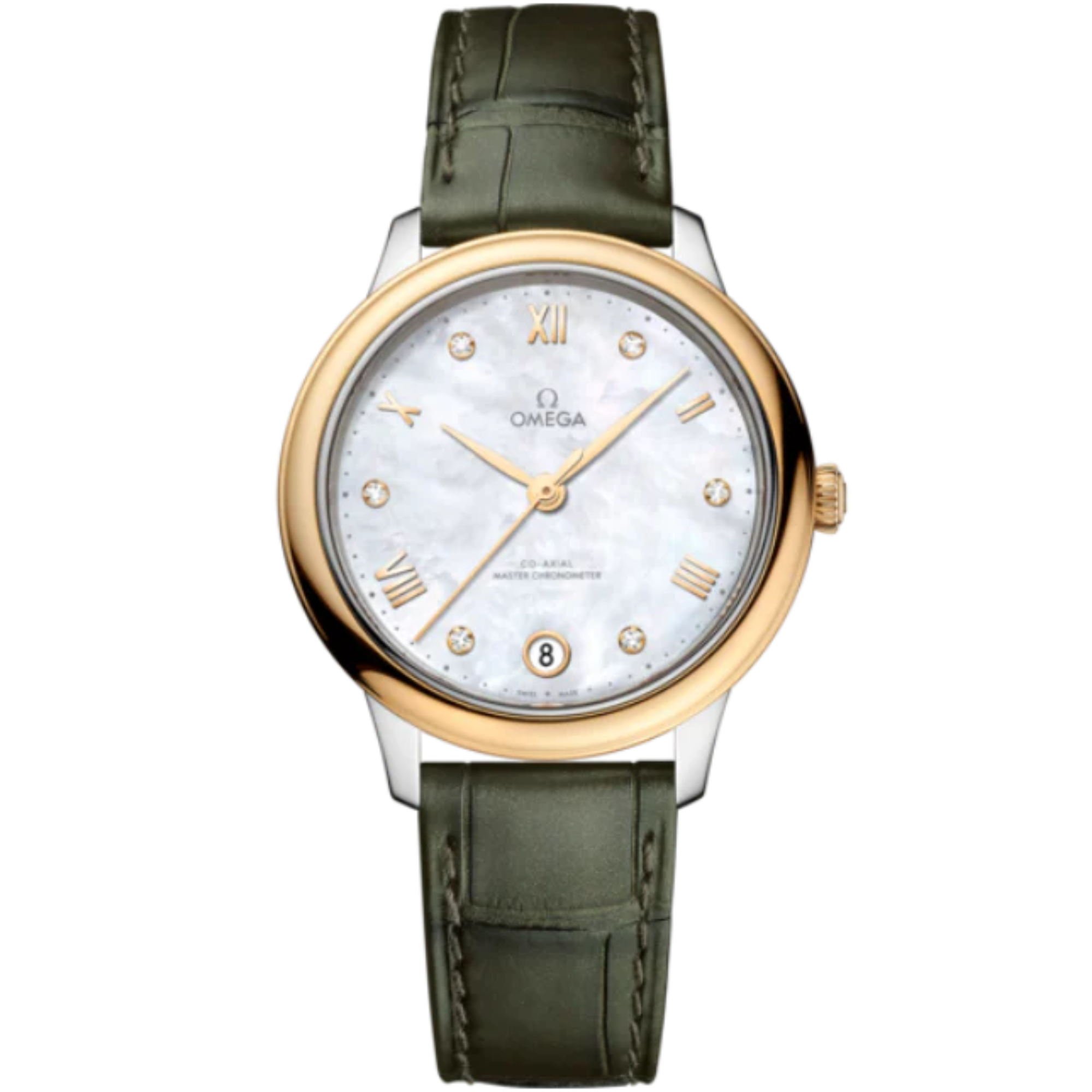 DE VILLE PRESTIGE 34 MM STAINLESS STEEL - YELLOW GOLD WITH MOTHER OF PEARL DIAL - Omega