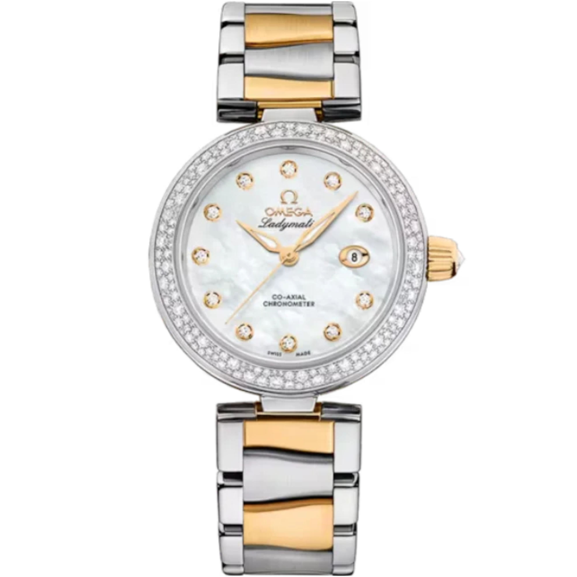 DE VILLE LADYMATIC 34 MM STAINLESS STEEL - YELLOW GOLD WITH MOTHER OF PEARL DIAL - Omega
