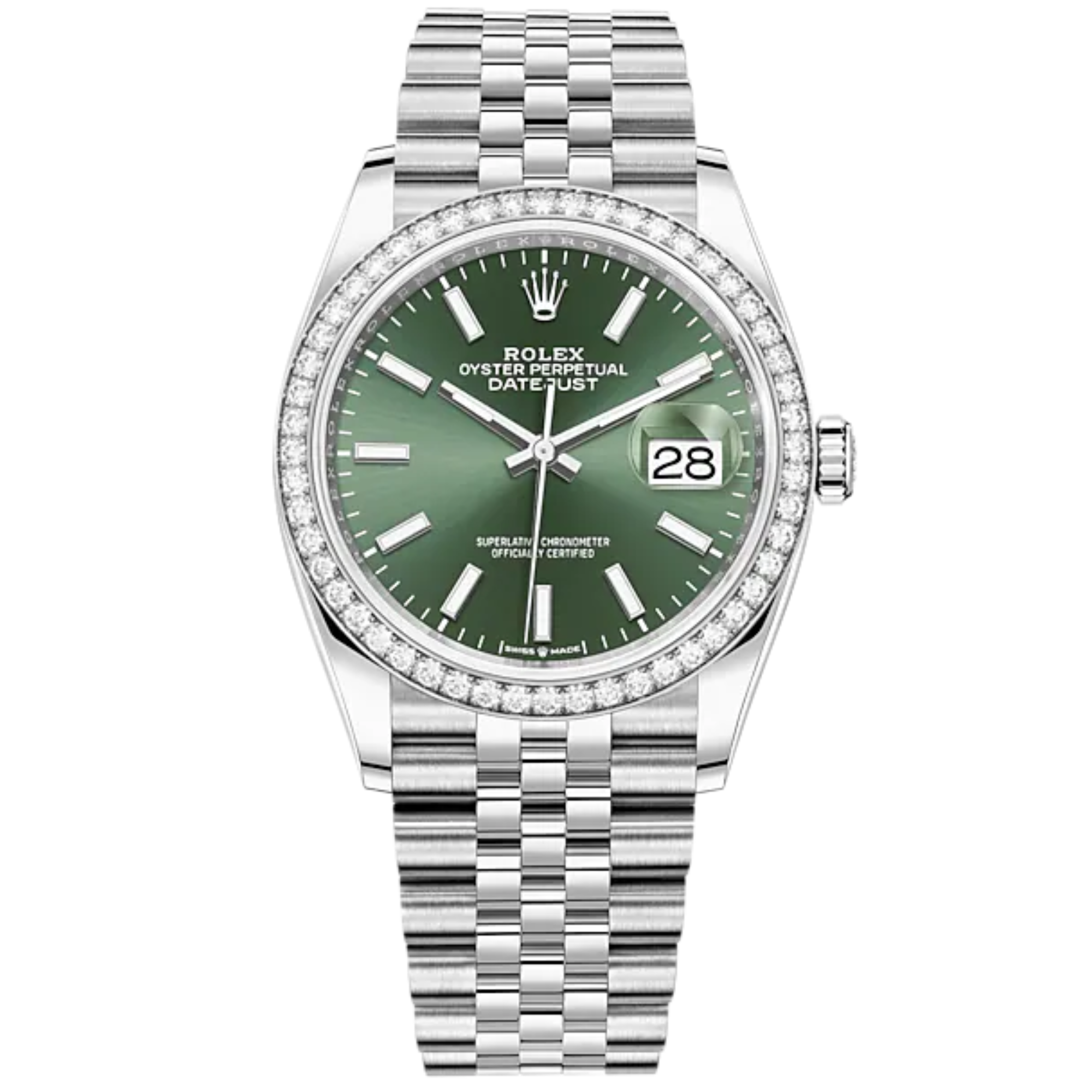 Datejust 36 36mm Oystersteel Jubilee Bracelet Mint Green Dial White Gold Diamond-set Bezel - Rolex