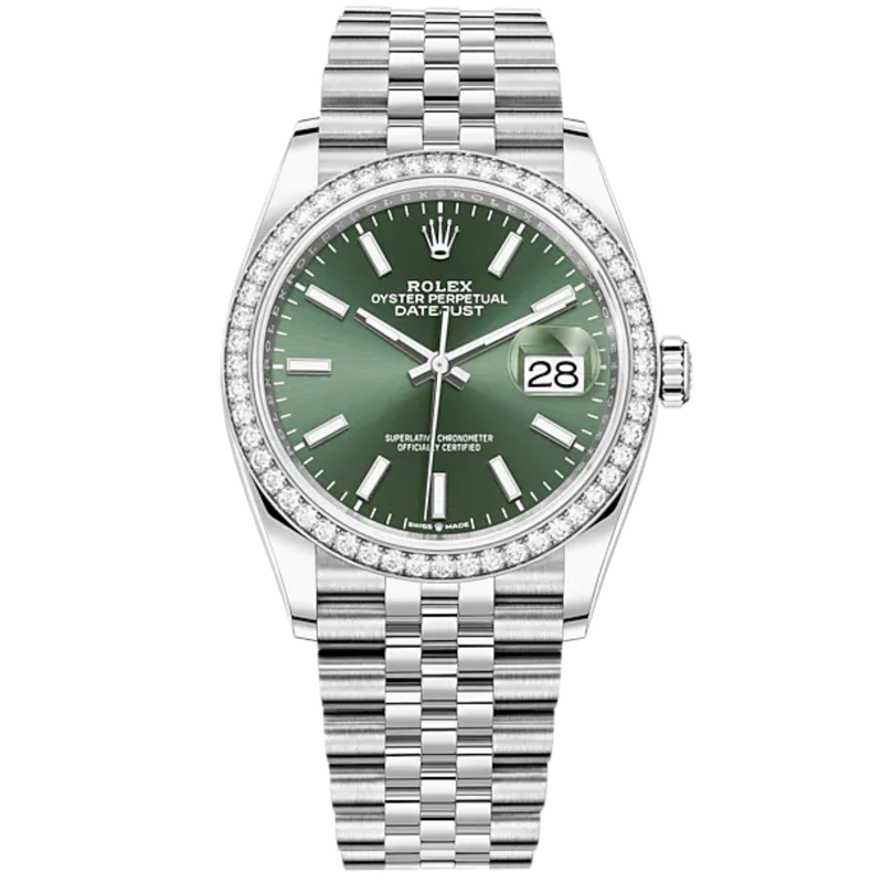 Datejust 36 36mm Oystersteel Jubilee Bracelet Mint Green Dial White Gold Diamond-set Bezel - Rolex