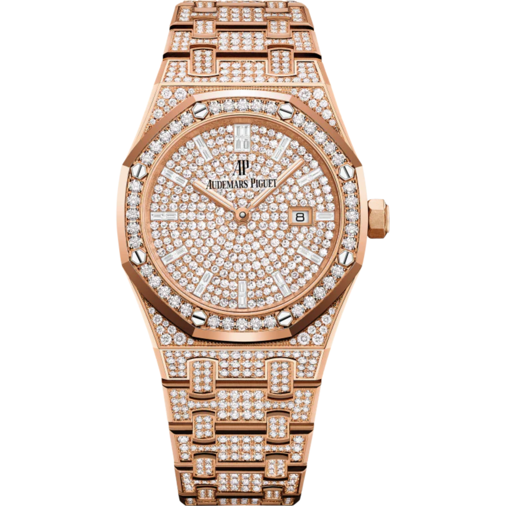 Royal Oak Quartz 33MM Diamond-Set 18-Carat Pink Gold Bracelet Diamond-Set 18-Carat Pink Gold Dial 18-Carat Pink Gold Case Set With Brilliant-Cut Diamond - Audemars Piguet