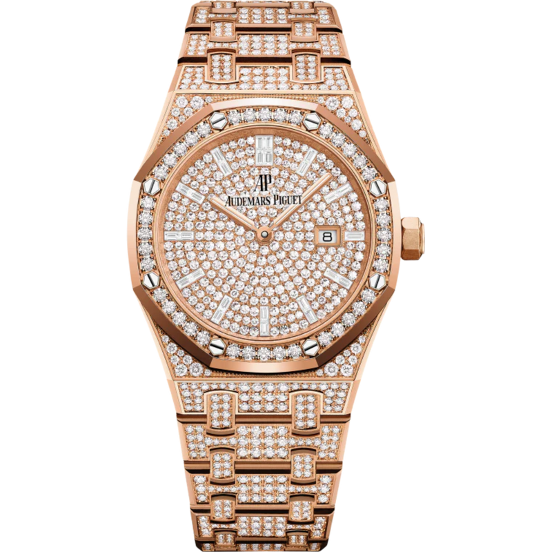 Royal Oak Quartz 33MM Diamond-Set 18-Carat Pink Gold Bracelet Diamond-Set 18-Carat Pink Gold Dial 18-Carat Pink Gold Case Set With Brilliant-Cut Diamond - Audemars Piguet