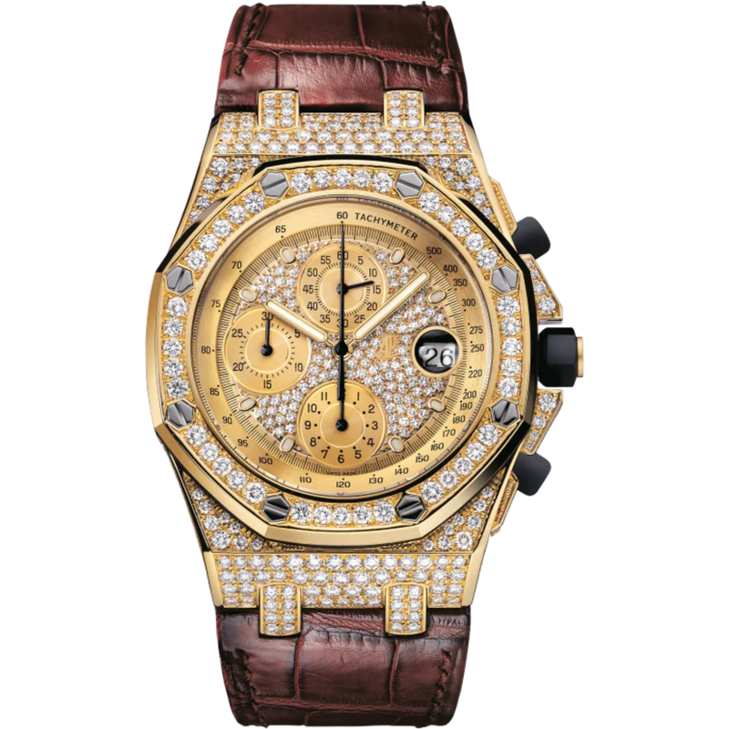 Royal Oak Offshore Chronograph 42MM Brown Alligator Strap 18-Carat Yellow Gold Dial 18-Carat Yellow Gold Case Entirely Set With Diamonds - Audemars Piguet
