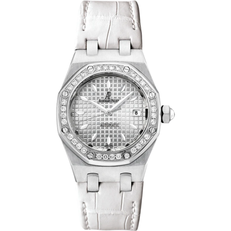 Royal Oak Selfwinding 33MM White Alligator Strap Silver-Toned Dial With Grande Tapisserie Pattern Stainless Steel Case Bezel Set With Brilliant-Cut Diamonds - Audemars Piguet