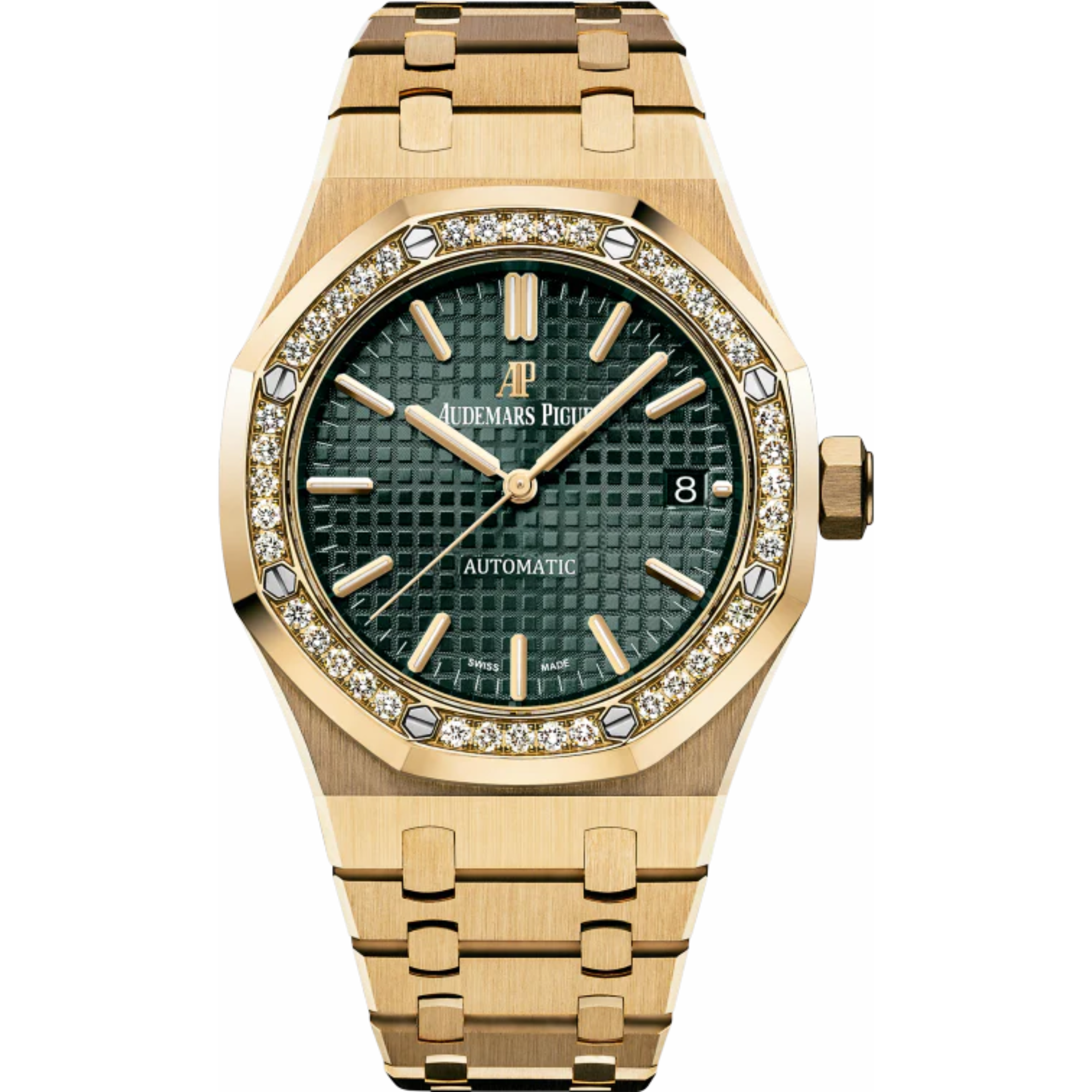 Royal Oak Selfwinding 37MM 18-Carat Yellow Gold Bracelet Green Dial Grande Tapisserie Pattern 18-Carat Yellow Gold Case Diamond-Set Bezel - Audemars Piguet