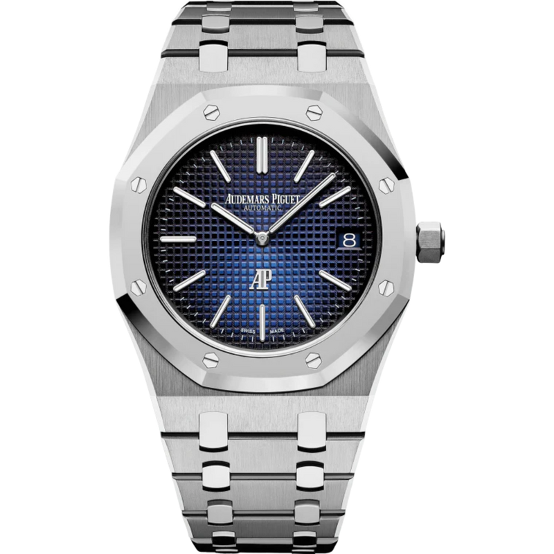 Royal Oak Jumbo Extra-Thin 39MM Titanium Bracelet Smoked Blue Dial With Petite Tapisserie Pattern Titanium Case - Audemars Piguet