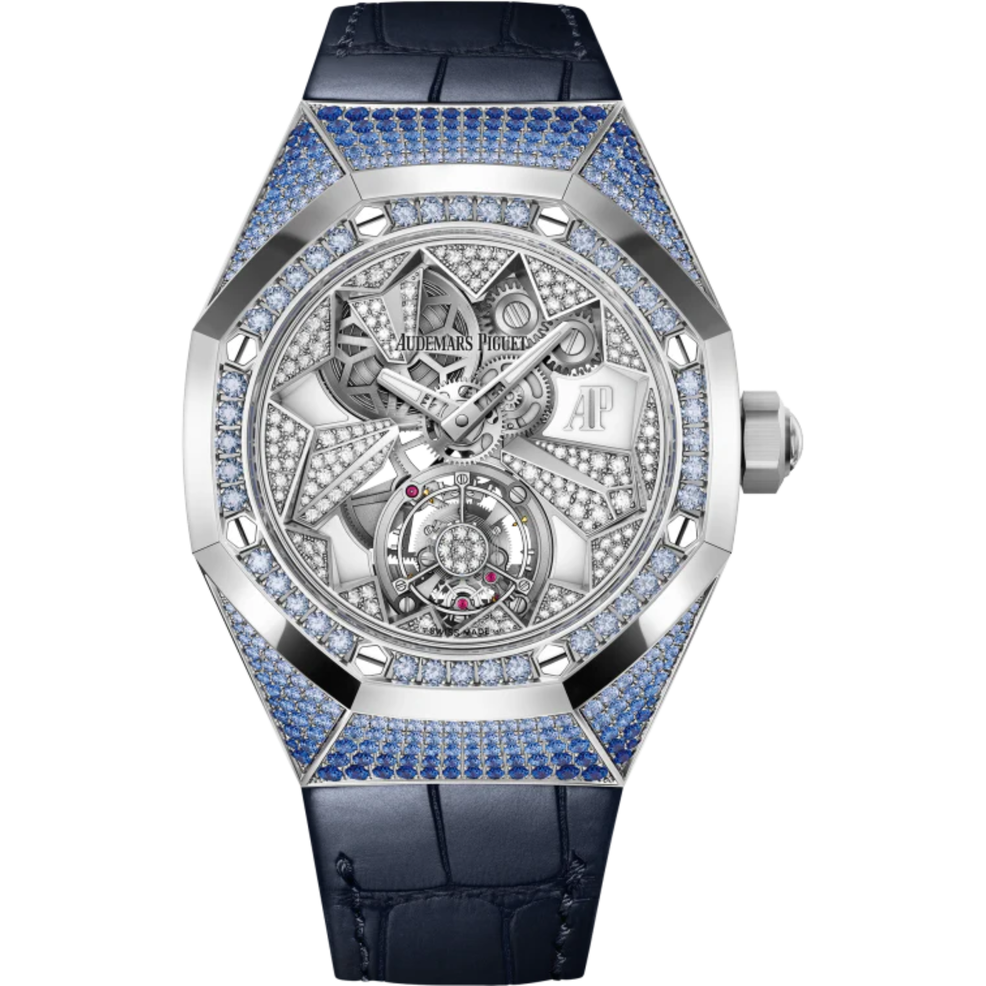 Royal Oak Concept 38.5mm Flying Tourbillon GMT Blue Aligator Strap with 18-Carat White Gold Dial Case Entirely Set Diamonds - Audemars Piguet