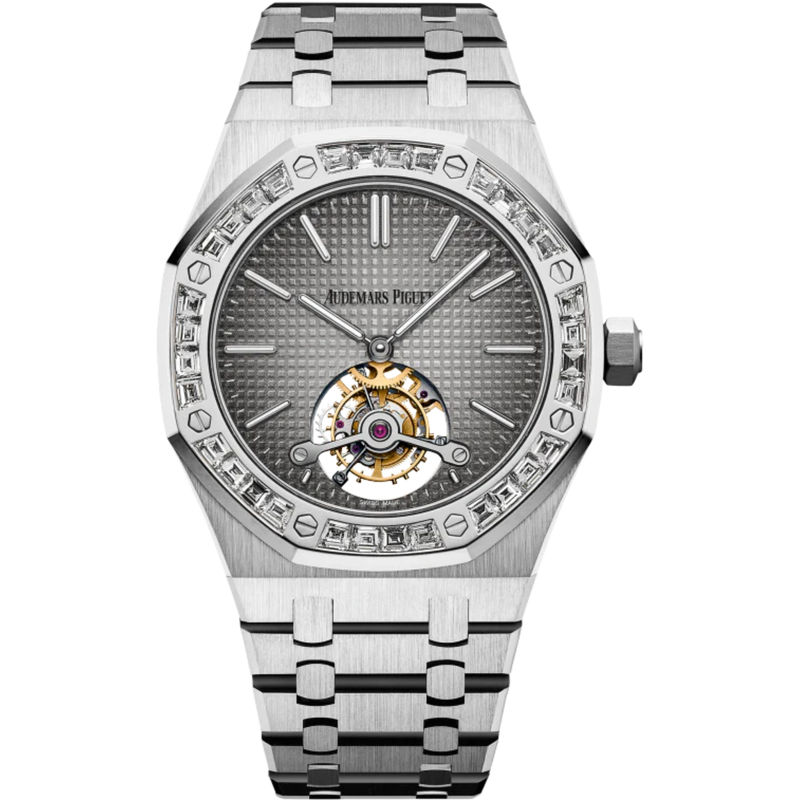 Royal Oak Tourbillon Extra-Thin 41MM 950 Platinum Bracelet Smoked Grey Dial With Petite Tapisserie Pattern 950 Platinum Case - Audemars Piguet