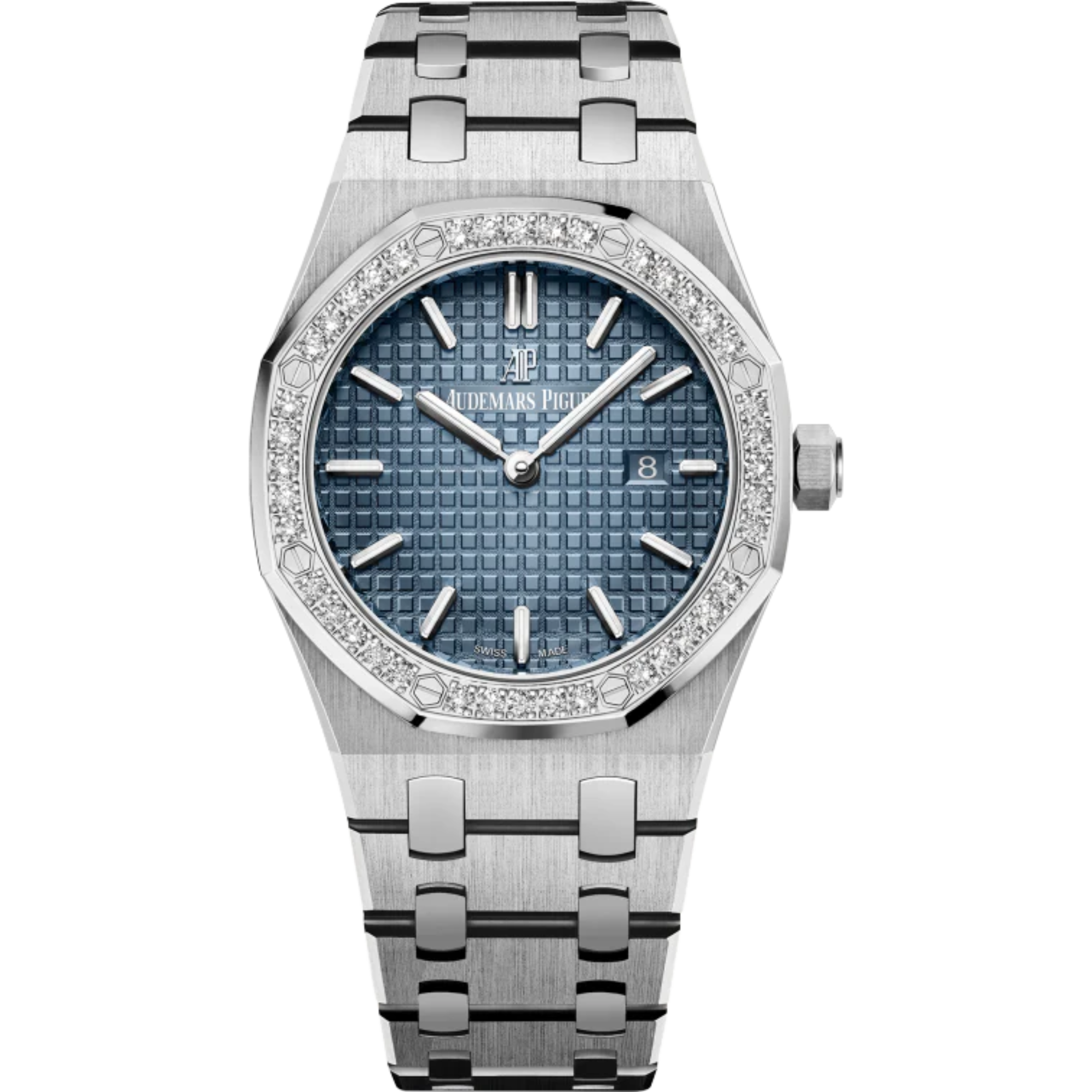 Royal Oak Quartz 33MM Titanium Bracelet Smoked Blue Dial With Grande Tapisserie Pattern Titanium Case Diamond-Set Polished 950 Platinum Bezel - Audemars Piguet