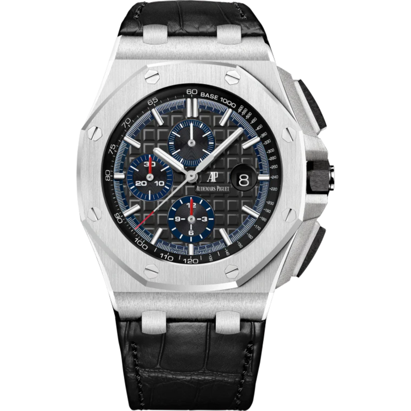 Royal Oak Offshore Selfwinding Chronograph 44MM Black Alligator Strap Black Dial With Méga Tapisserie Pattern 950 Platinum Case - Audemars Piguet