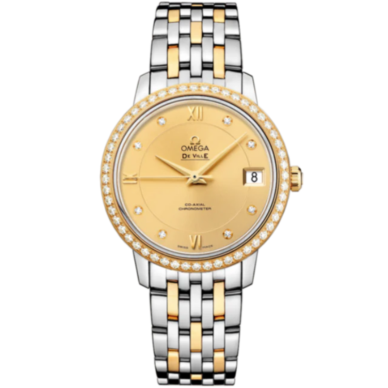 DE VILLE PRESTIGE 33 MM STAINLESS STEEL - YELLOW GOLD WITH YELLOW DIAL - Omega