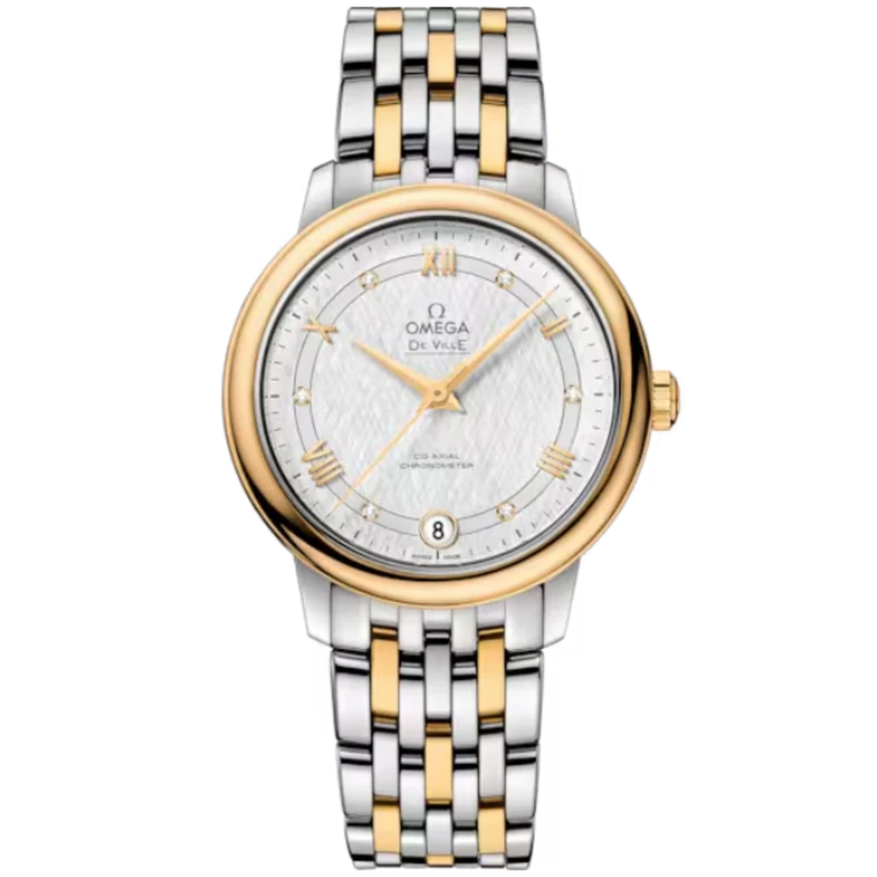 DE VILLE PRESTIGE 33 MM STAINLESS STEEL - YELLOW GOLD WITH SILVER DIAL - Omega